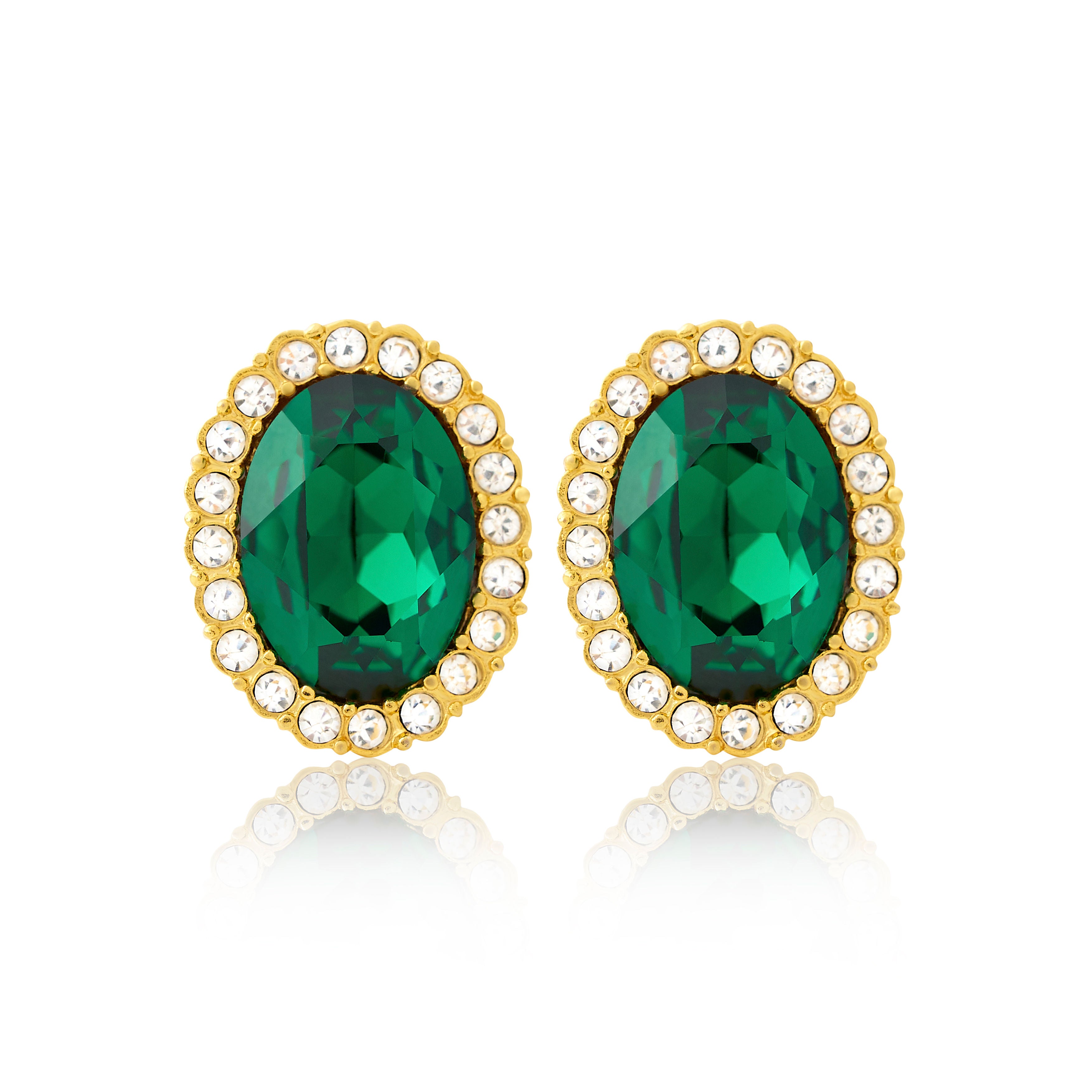 Emerald Oval Clip Earrings