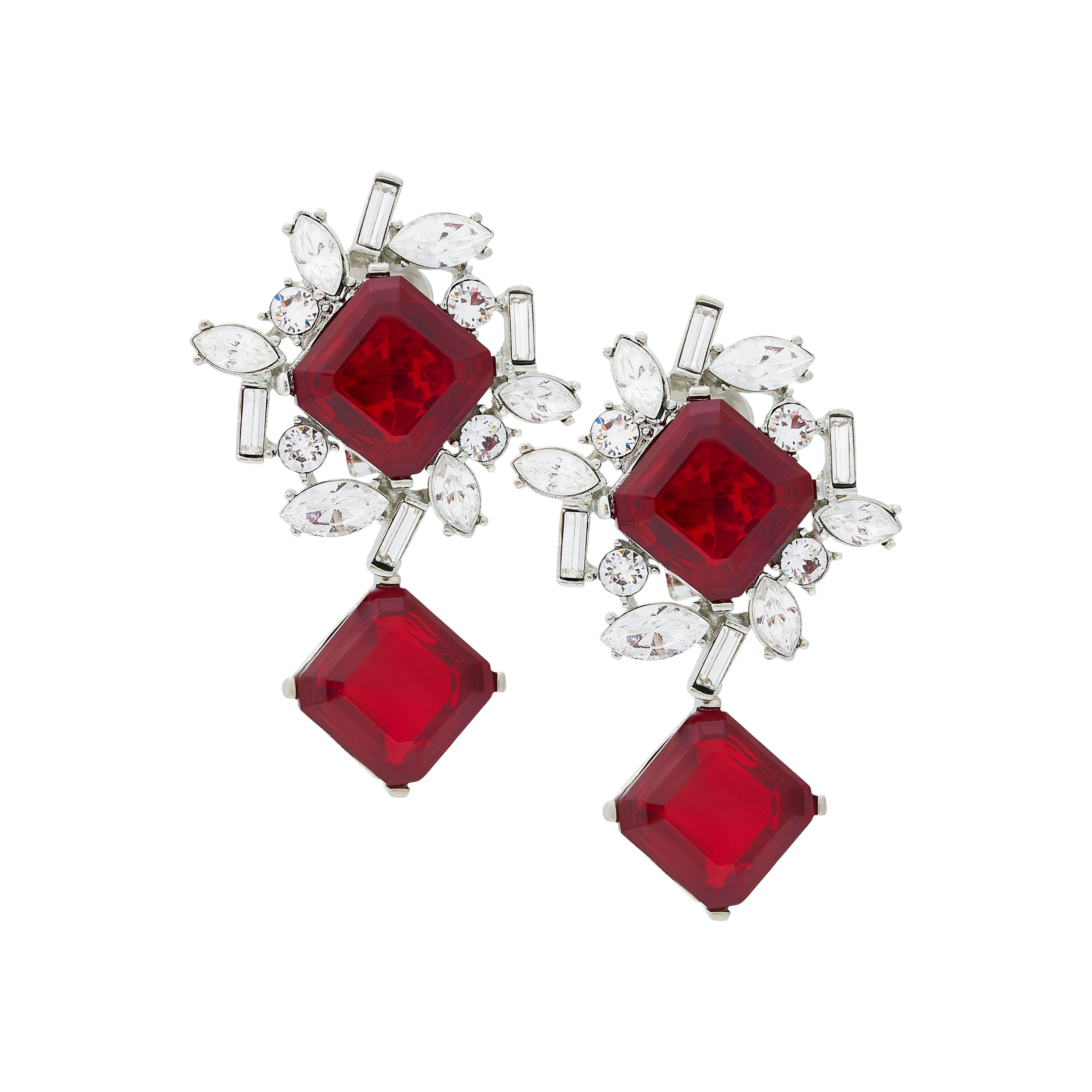 Ruby Rhinestone Drop Clip Earrings