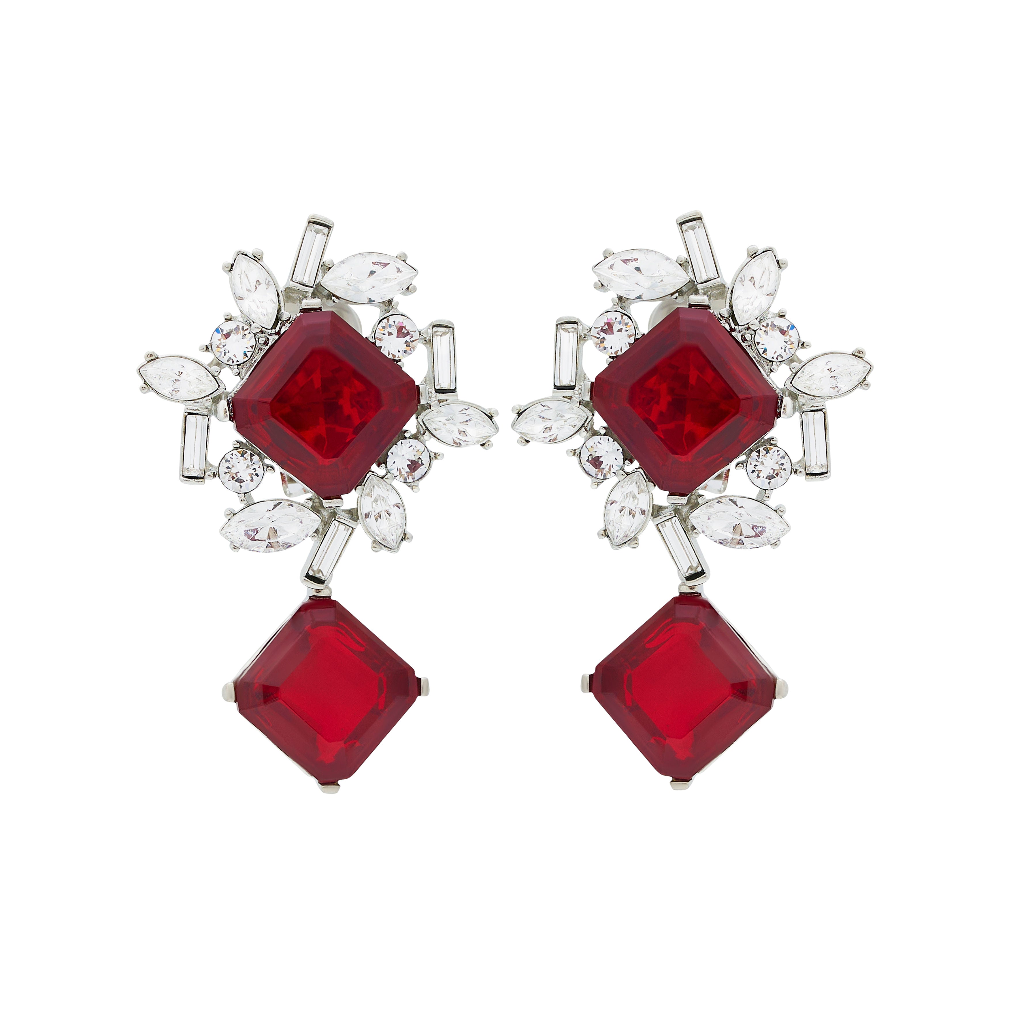 Ruby Rhinestone Drop Clip Earrings