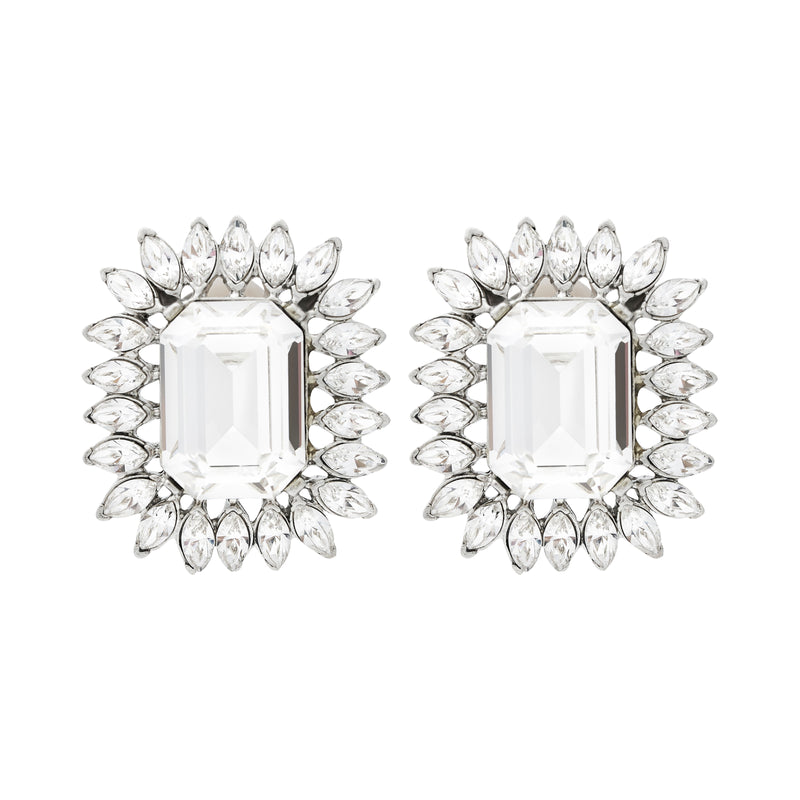 Crystal Octagon Clip Earrings