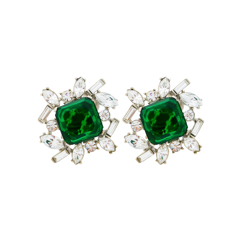 Emerald Rhinestone Clip Earrings