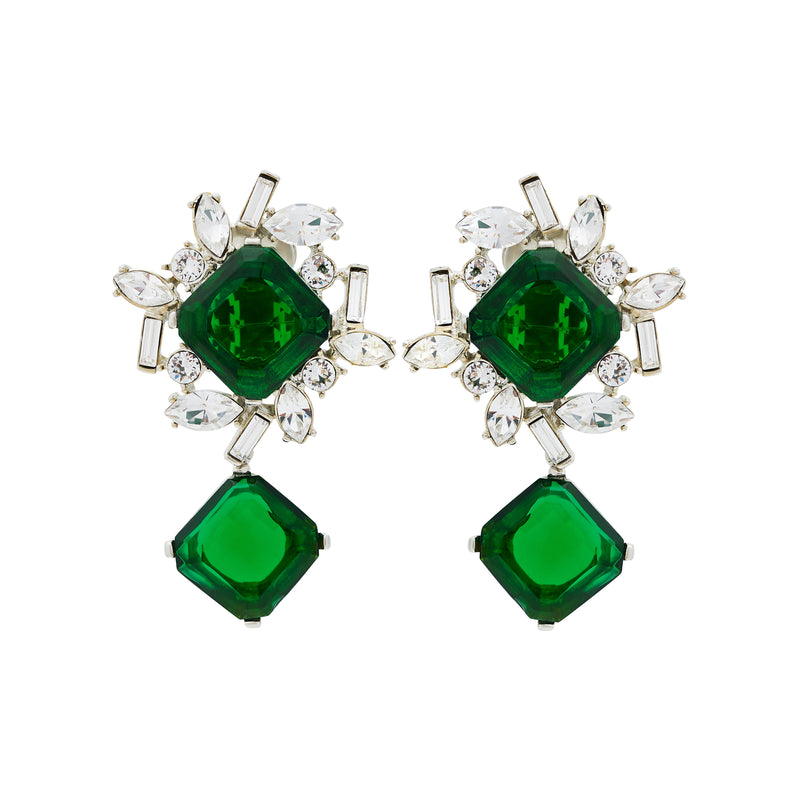 Emerald Rhinestone Drop Clip Earrings