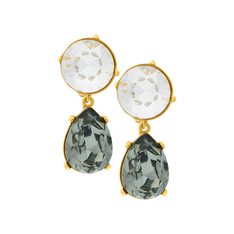 Crystal & Black Diamond Drop Clip Earrings