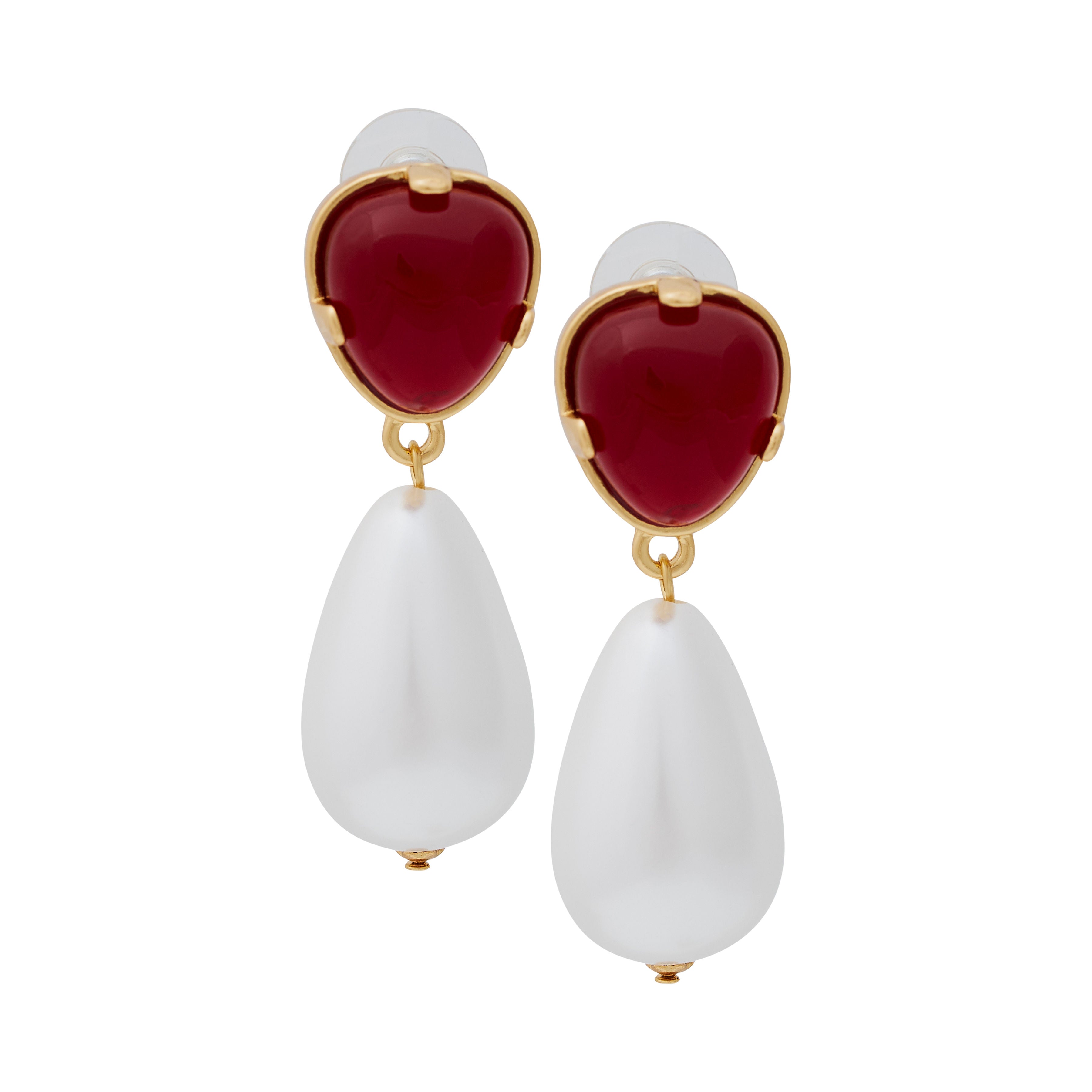 Ruby & Pearl Drop Pierced Earrings