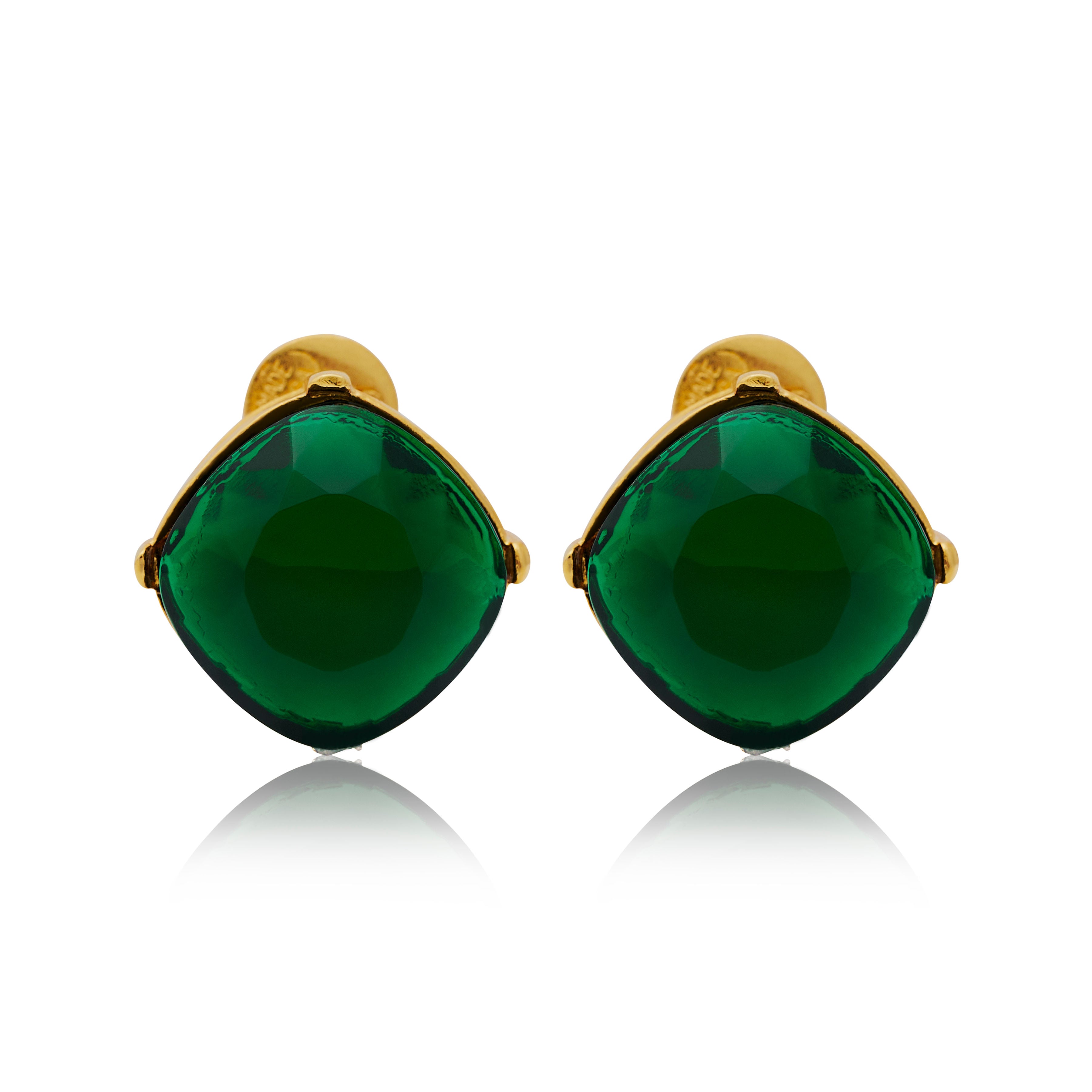 Emerald Square Stone Clip On Earrings