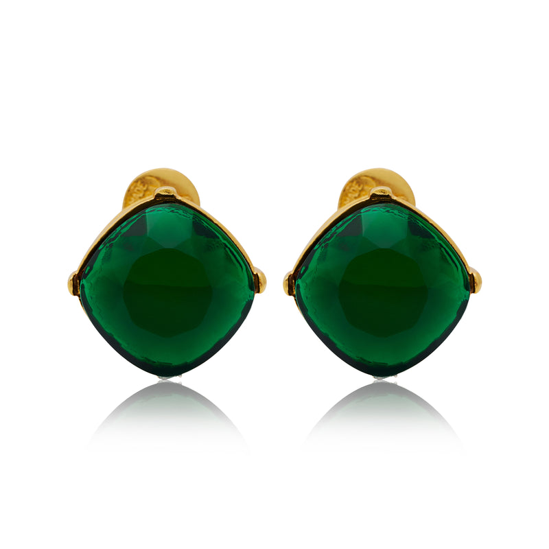 Emerald Square Stone Pierced Earrings