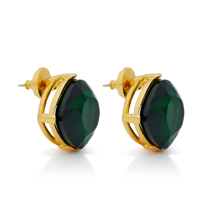 Emerald Square Stone Pierced Earrings