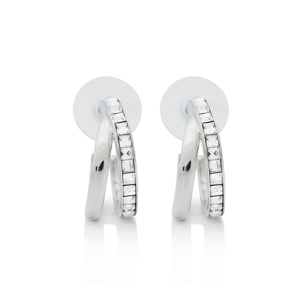 Double Row Crystal Hoop Pierced Earrings