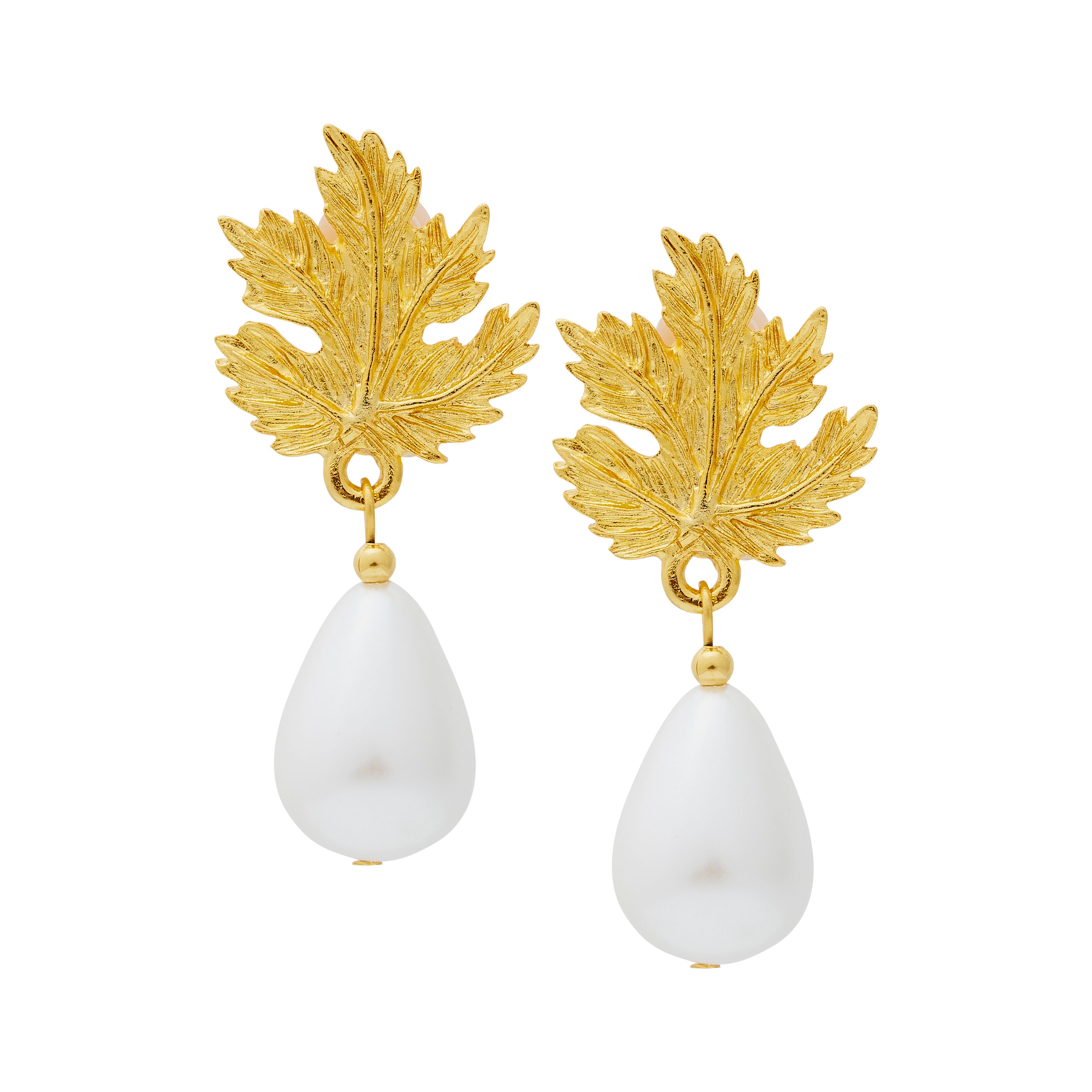 Pearl Drop Leaf Clip Earrings