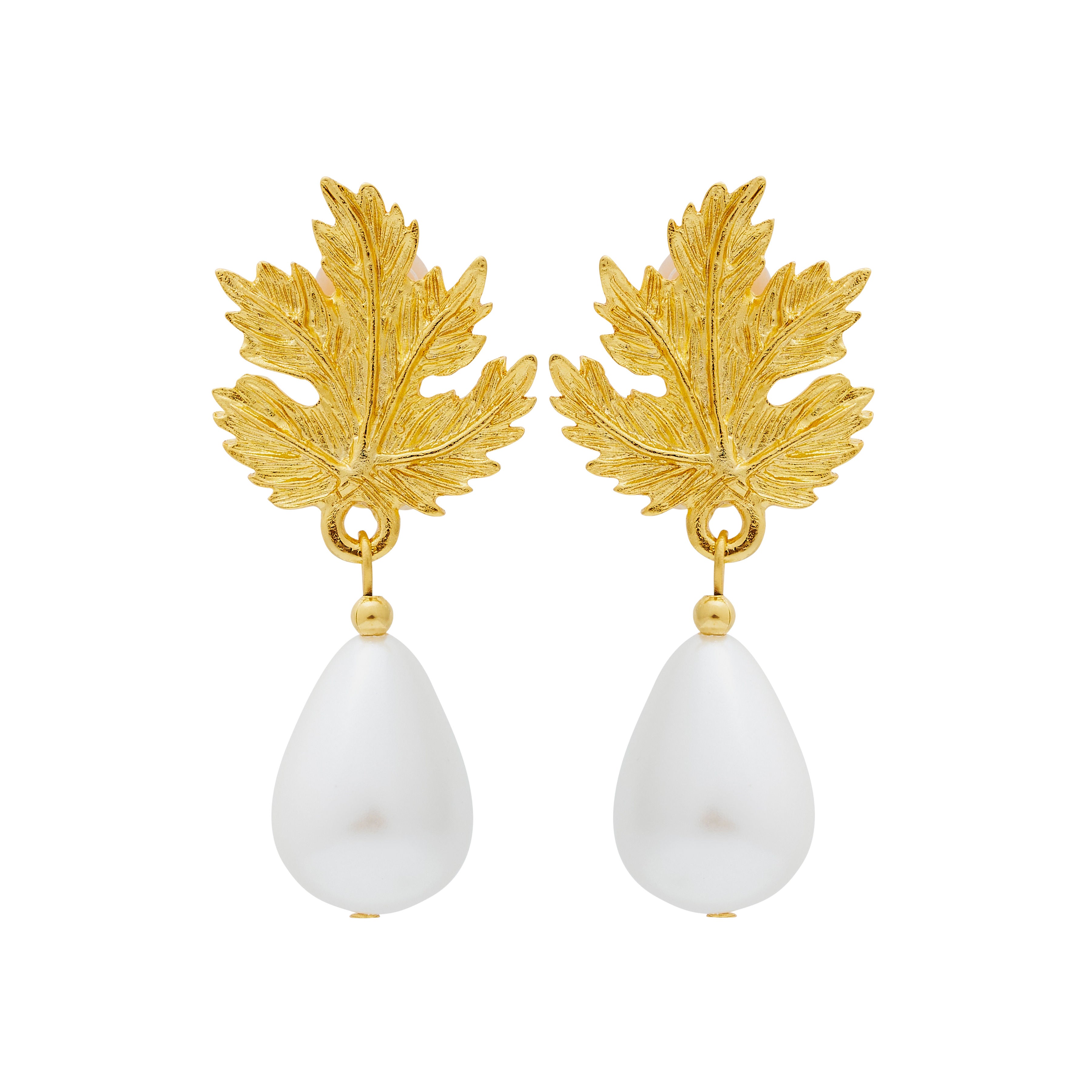 Pearl Drop Leaf Clip Earrings