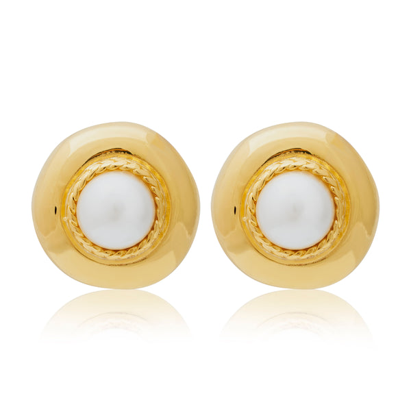Pearl Center Clip Earrings