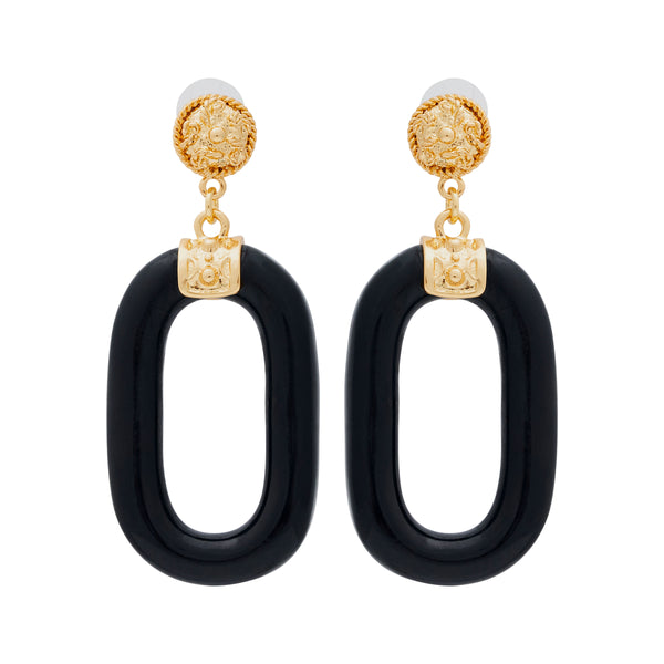 Polished Gold w/ Black Oval Link Pierced Earrings