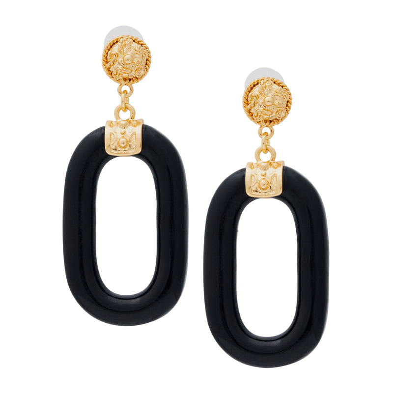 Polished Gold w/ Black Oval Link Pierced Earrings