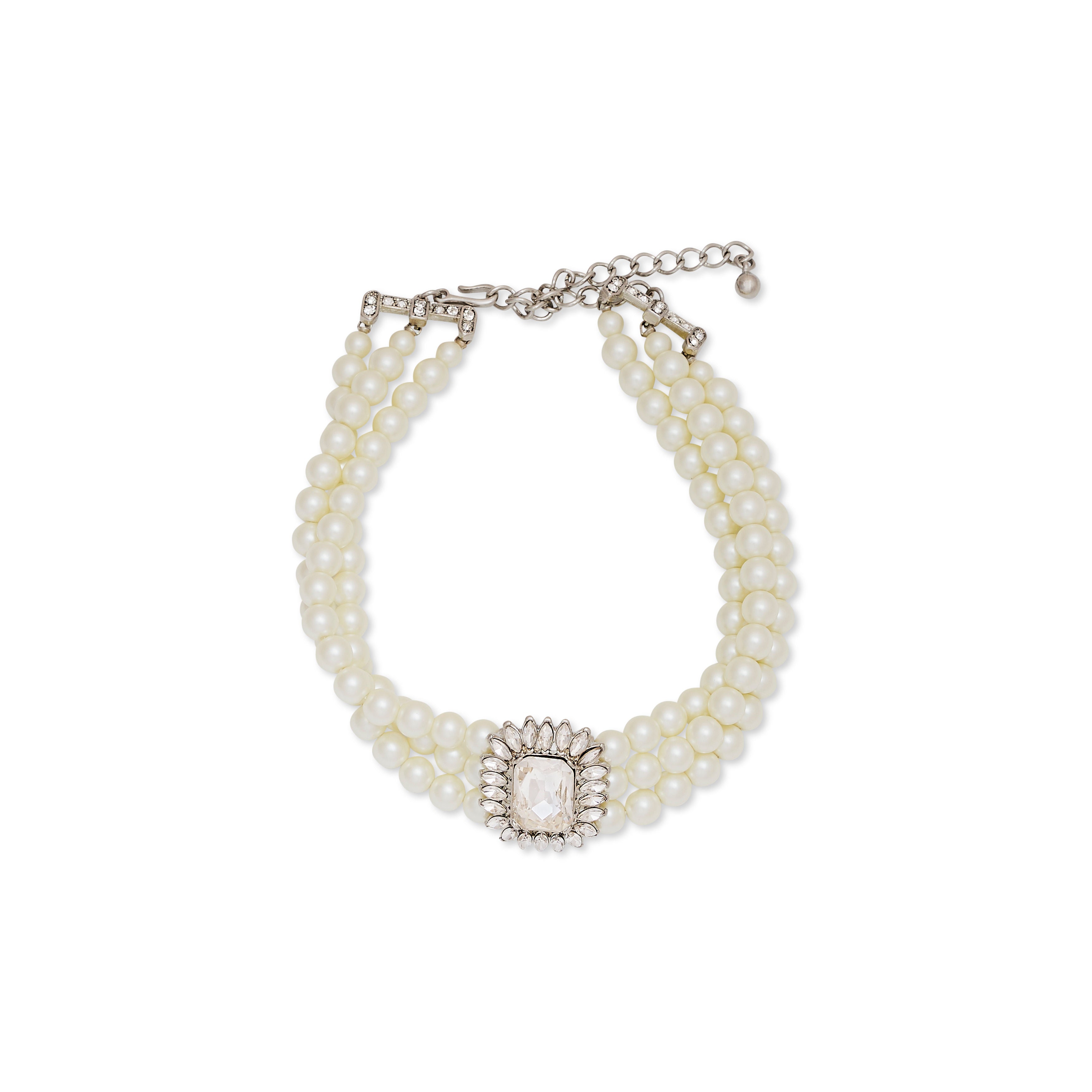 Three Row Pearl & Crystal Choker