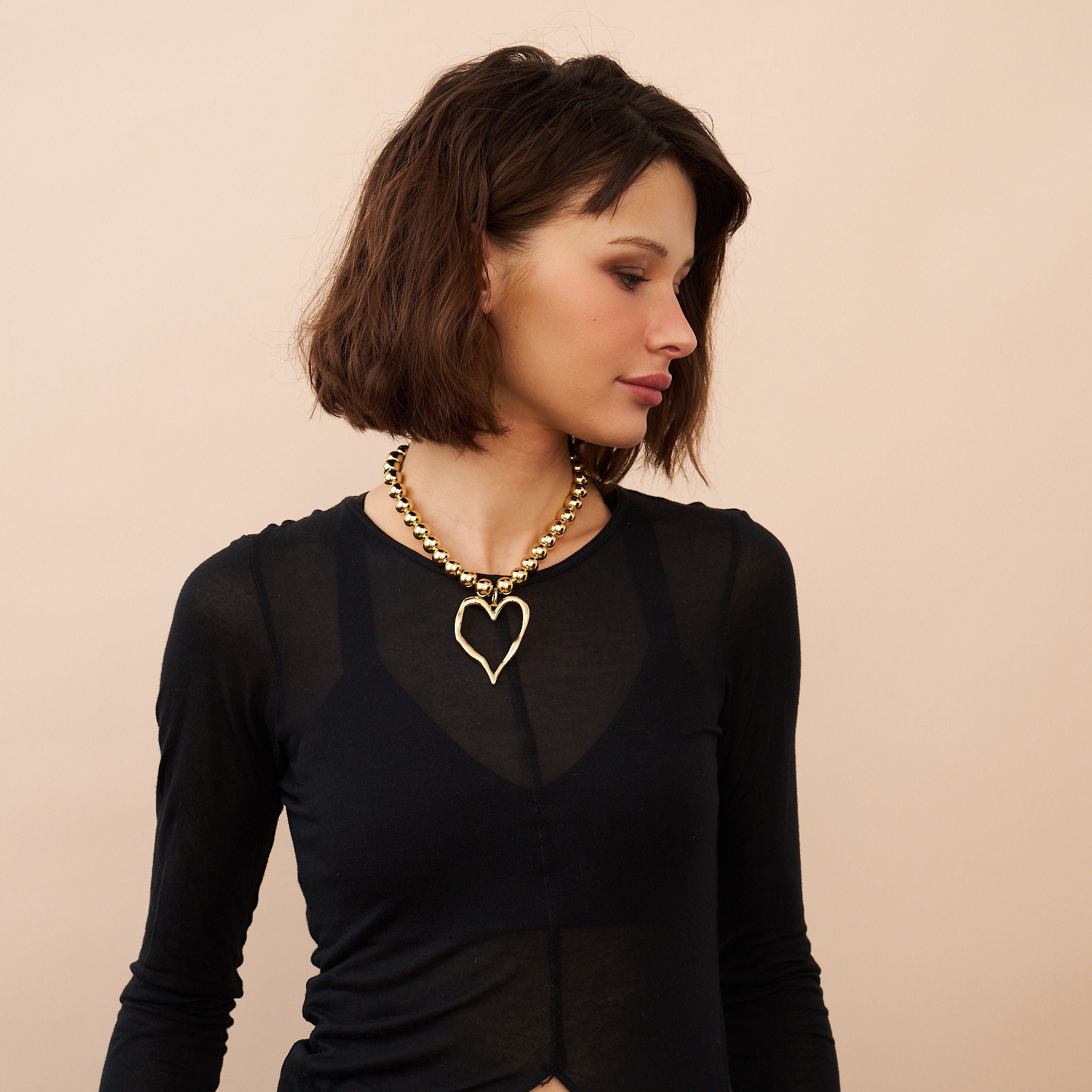 Heart Pendant Bead Necklace