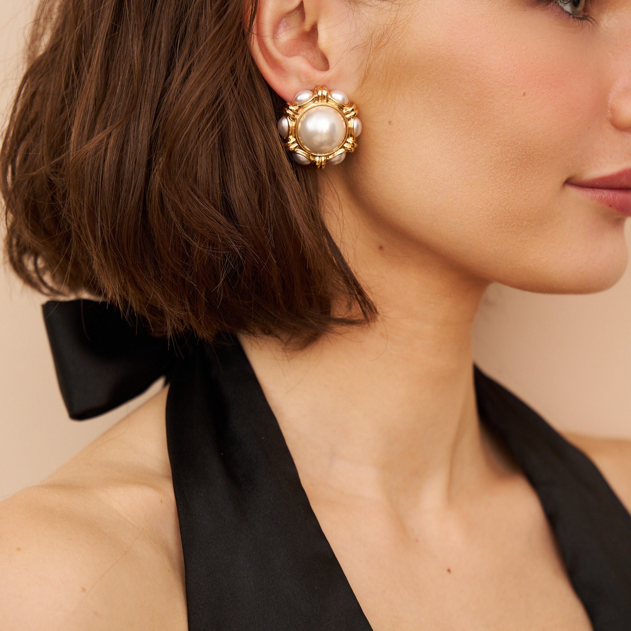 Pearl Cabochon Button Clip-On Earrings