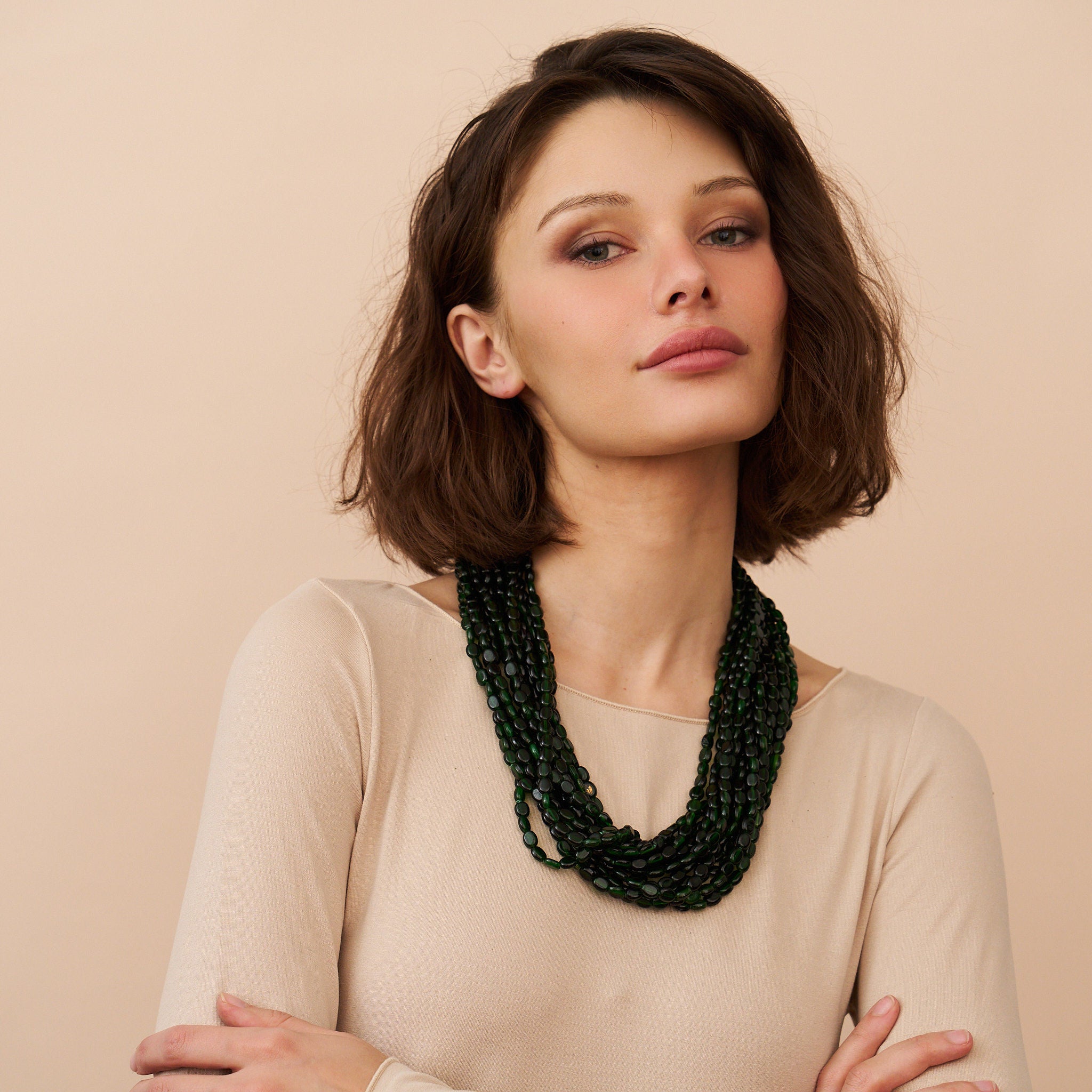 Twelve Row Emerald Bead Necklace