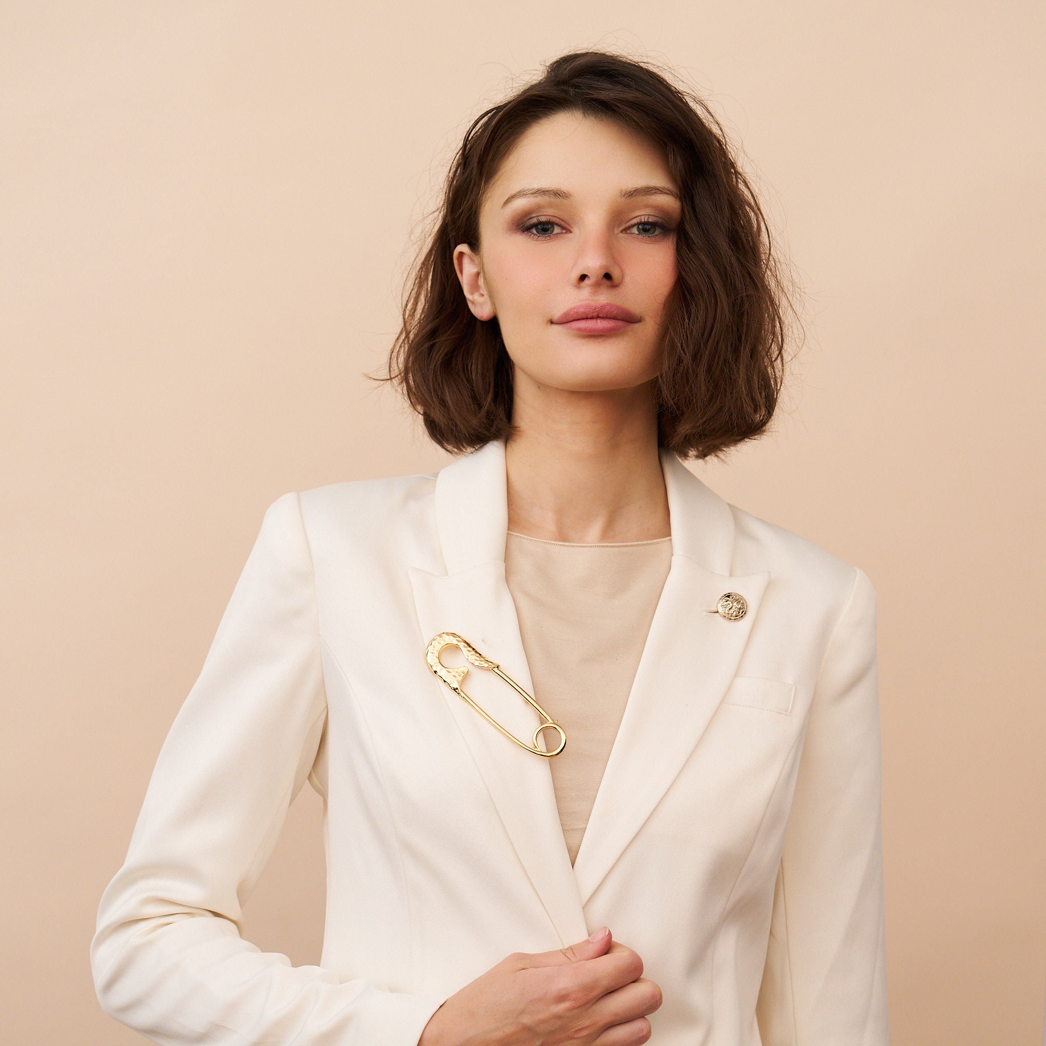 Hammered Gold Safety Pin Brooch