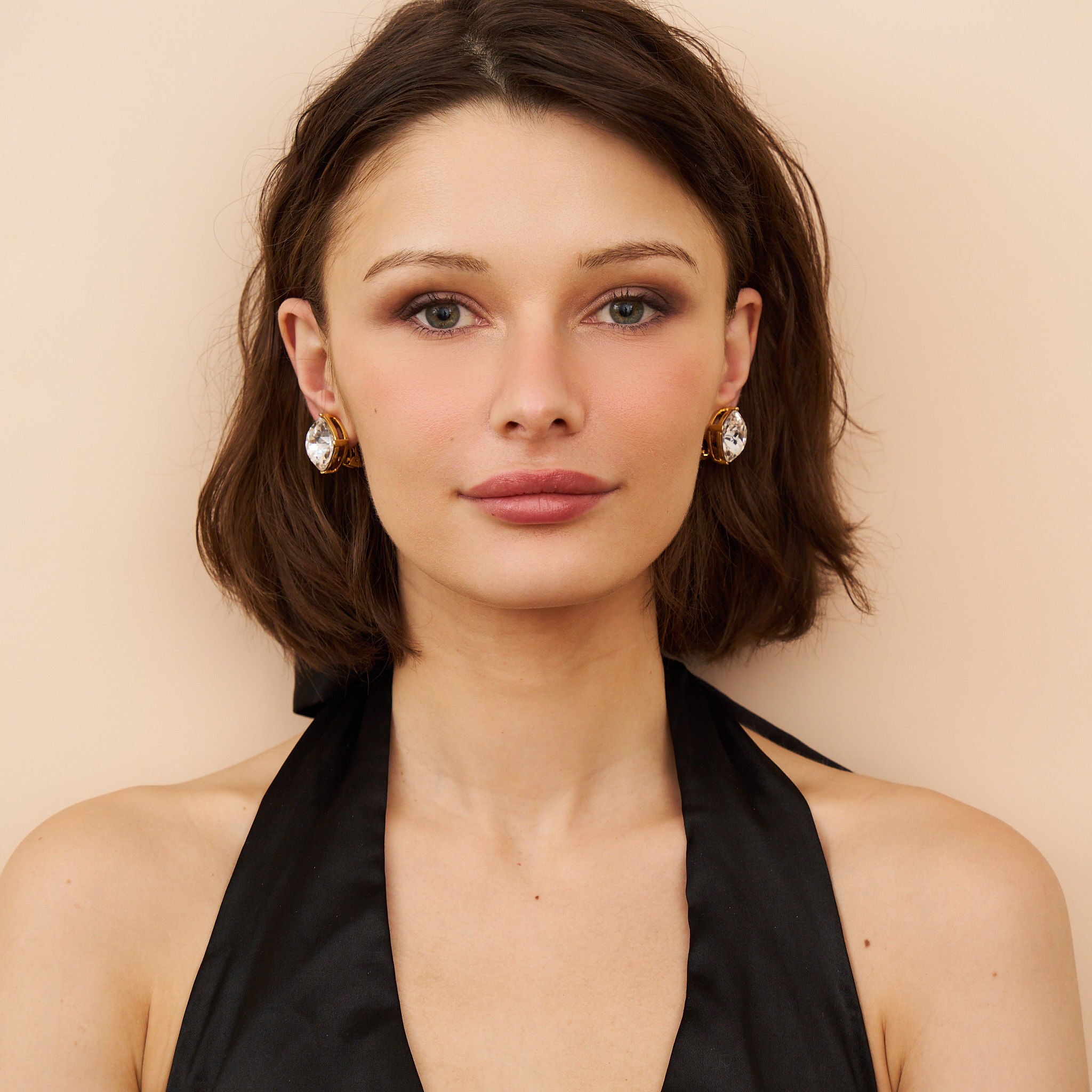 Crystal Headlight Clip-On Earrings