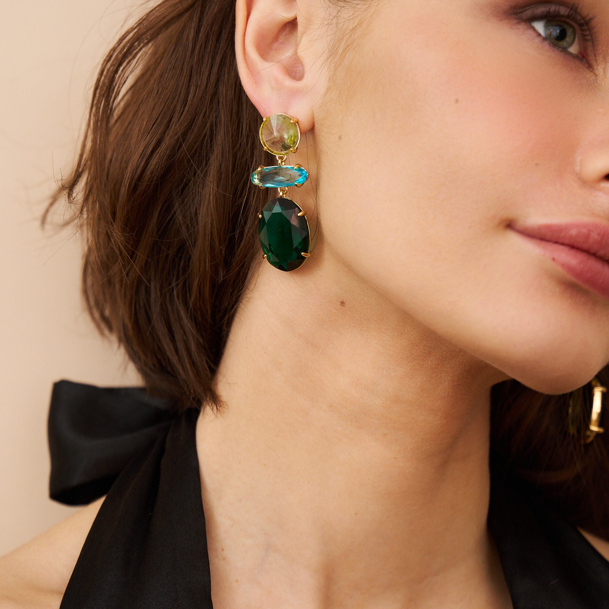 Emerald Tri-Shape Drop Pierced Earrings