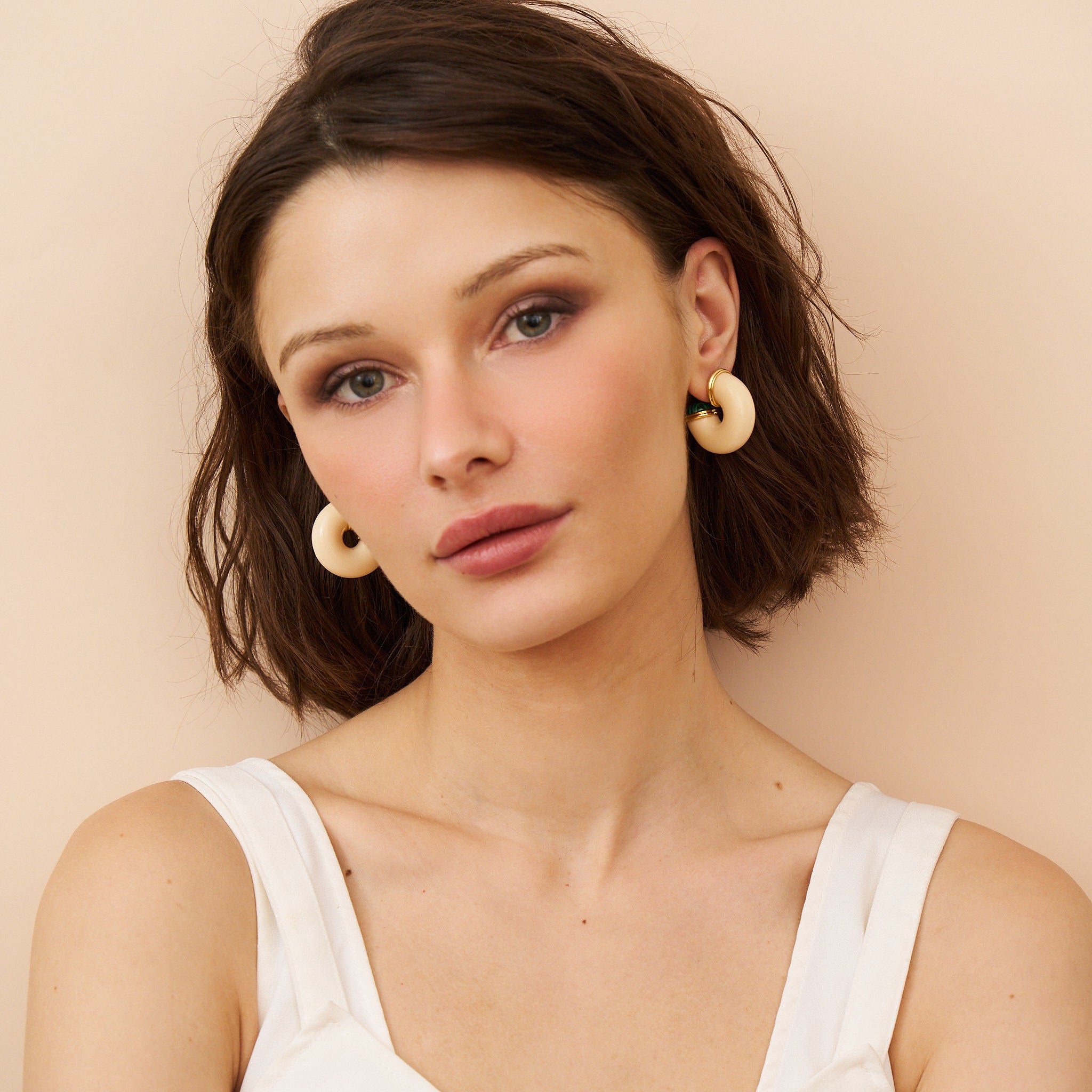 Malachite End Hoop Pierced Earrings