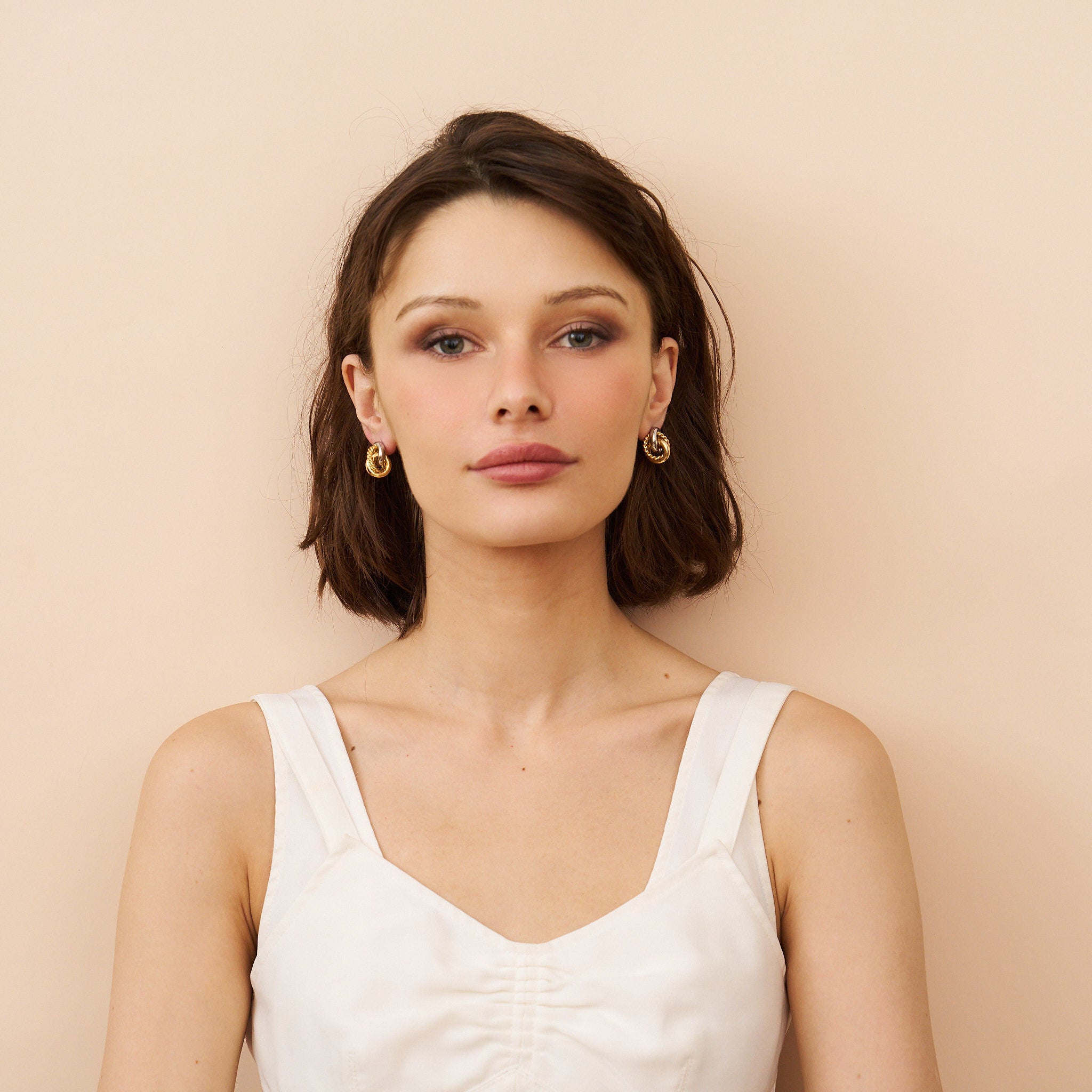 Two-Tone Knot Pierced Earrings