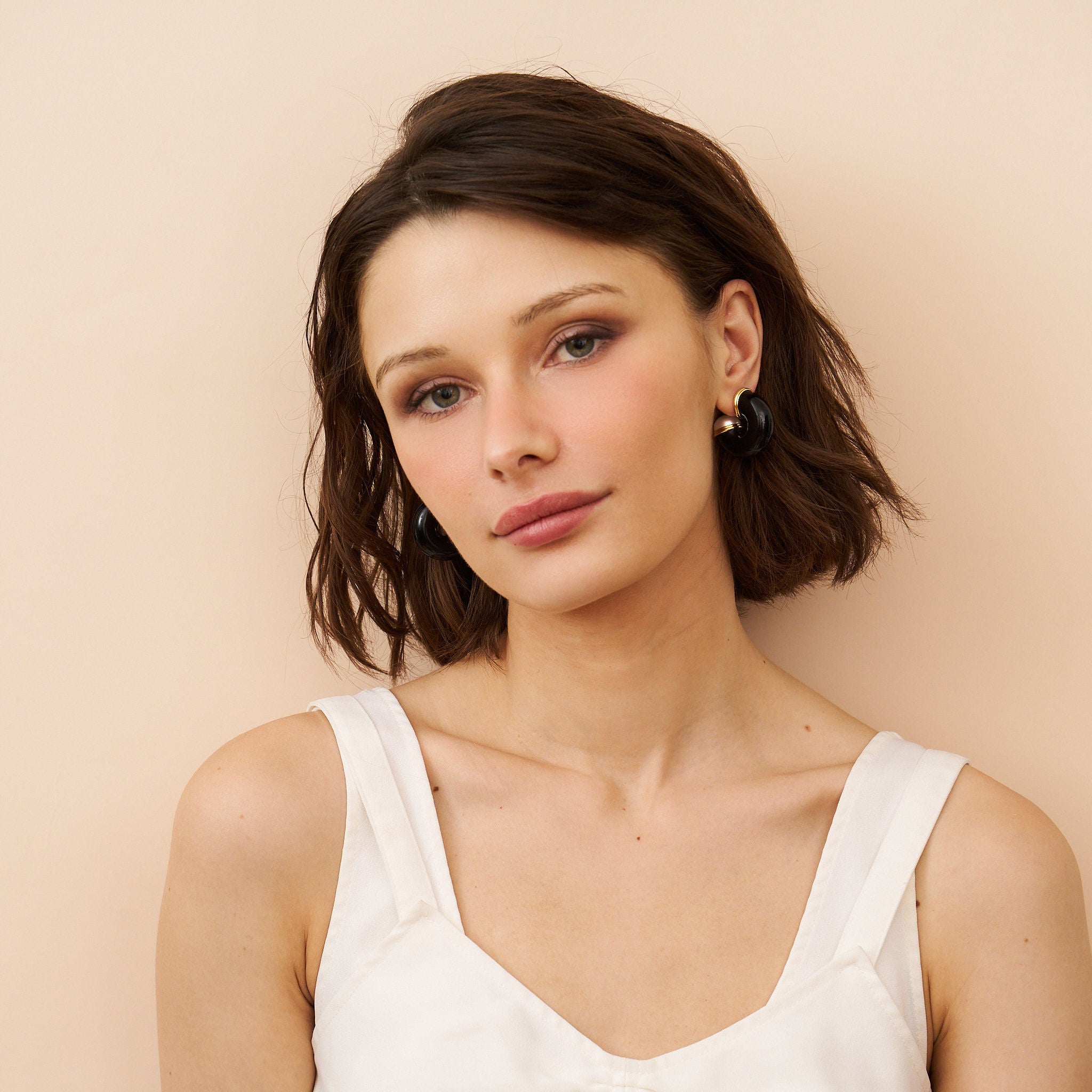 Pearl End Black Hoop Pierced Earrings