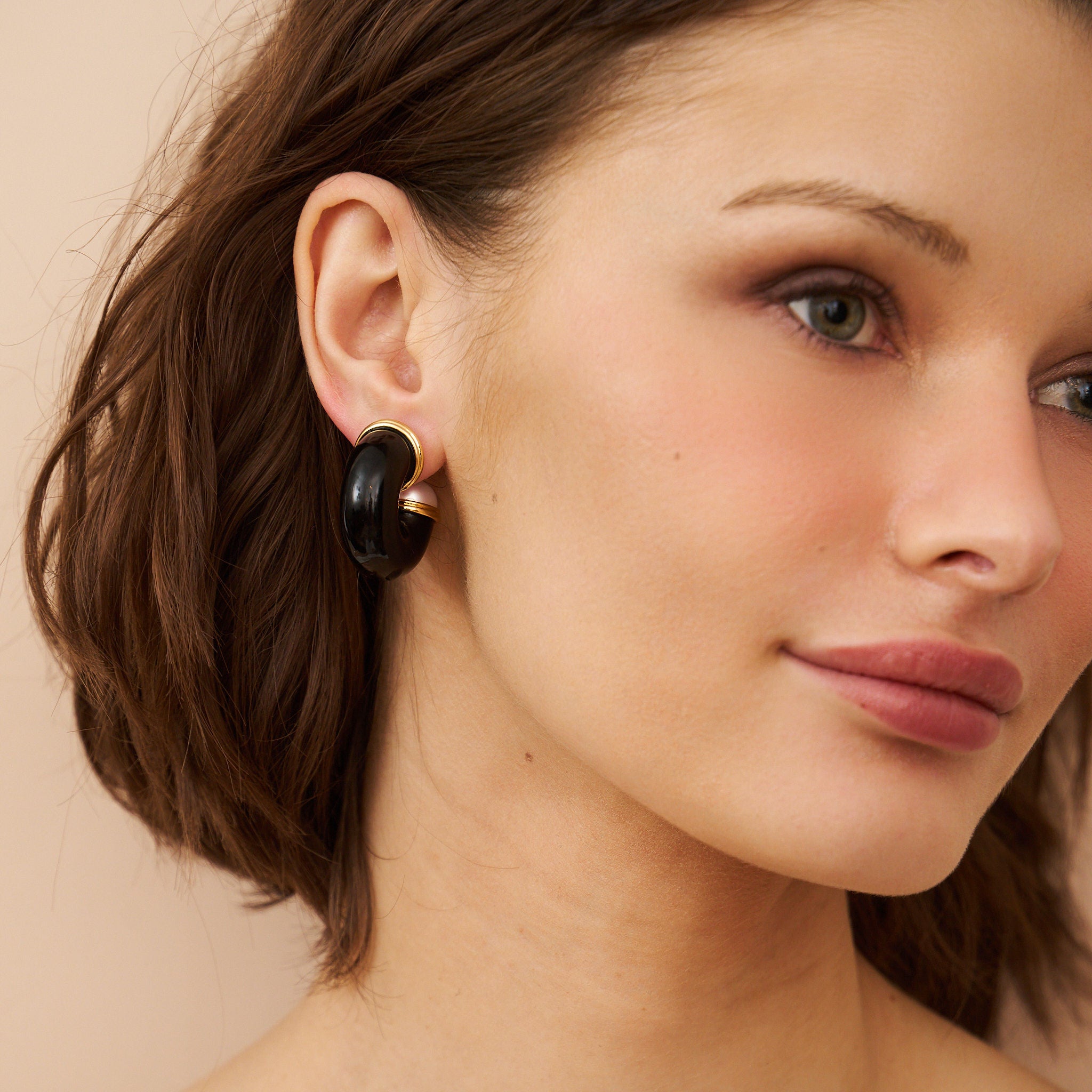 Pearl End Black Hoop Pierced Earrings