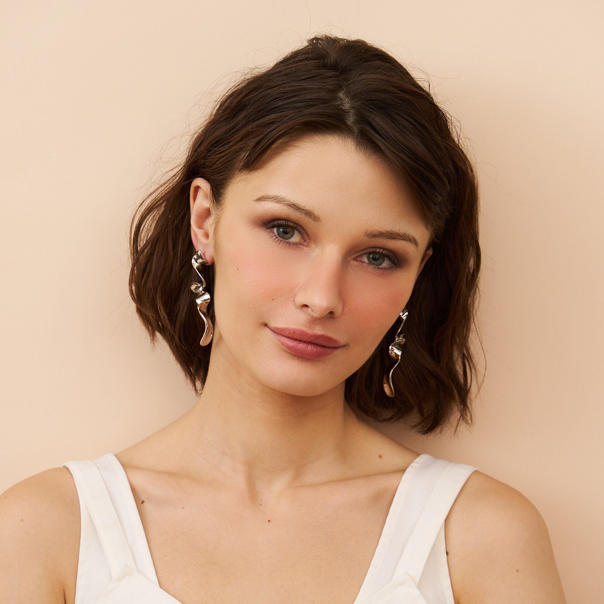 Textured Swirl Drop Pierced Earrings - Silver