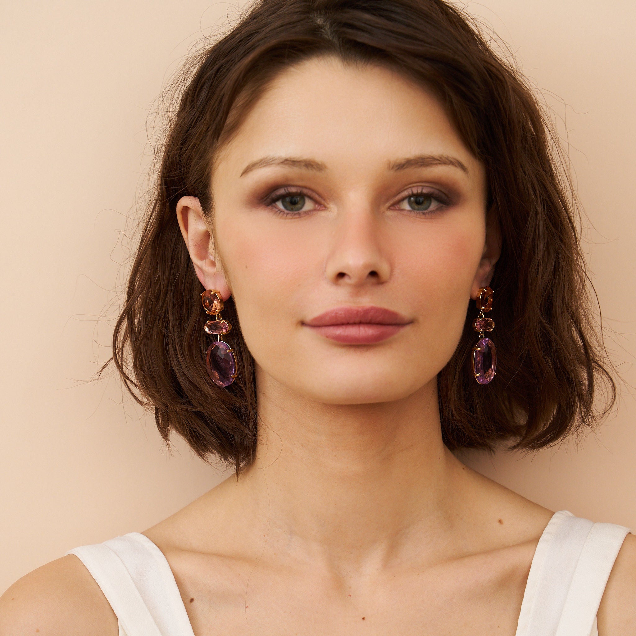 Pink Tri-Shape Drop Pierced Earrings