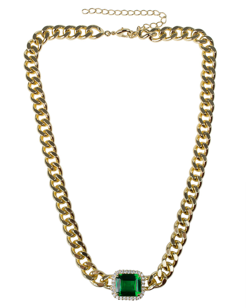 Emerald & Cubic Zirconia Chunky Chain Necklace