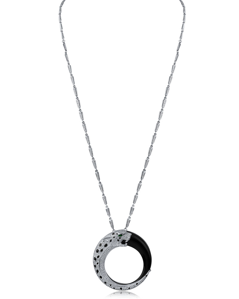 Pave Cubic Zirconia Panther Pendant Necklace