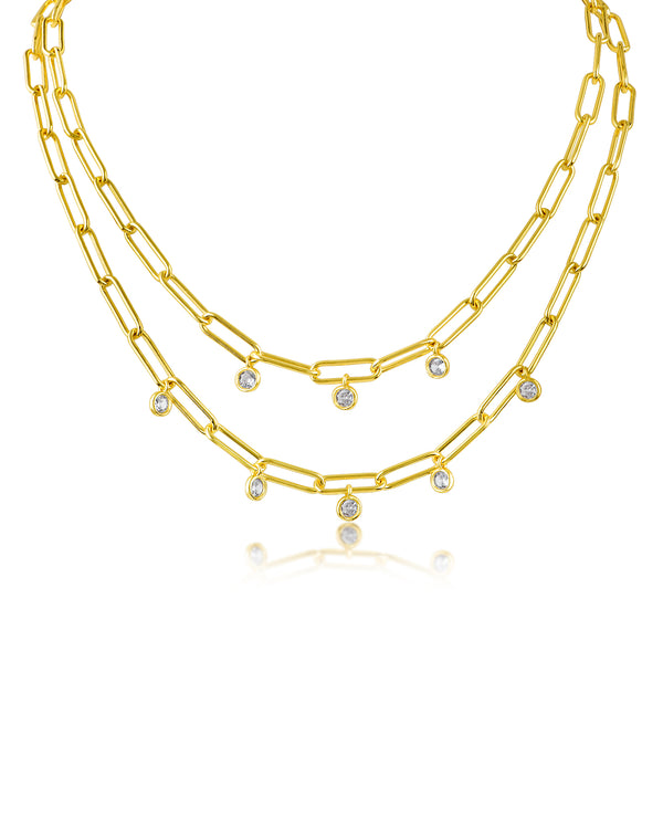 Cubic Zirconia Double Row Chain Necklace