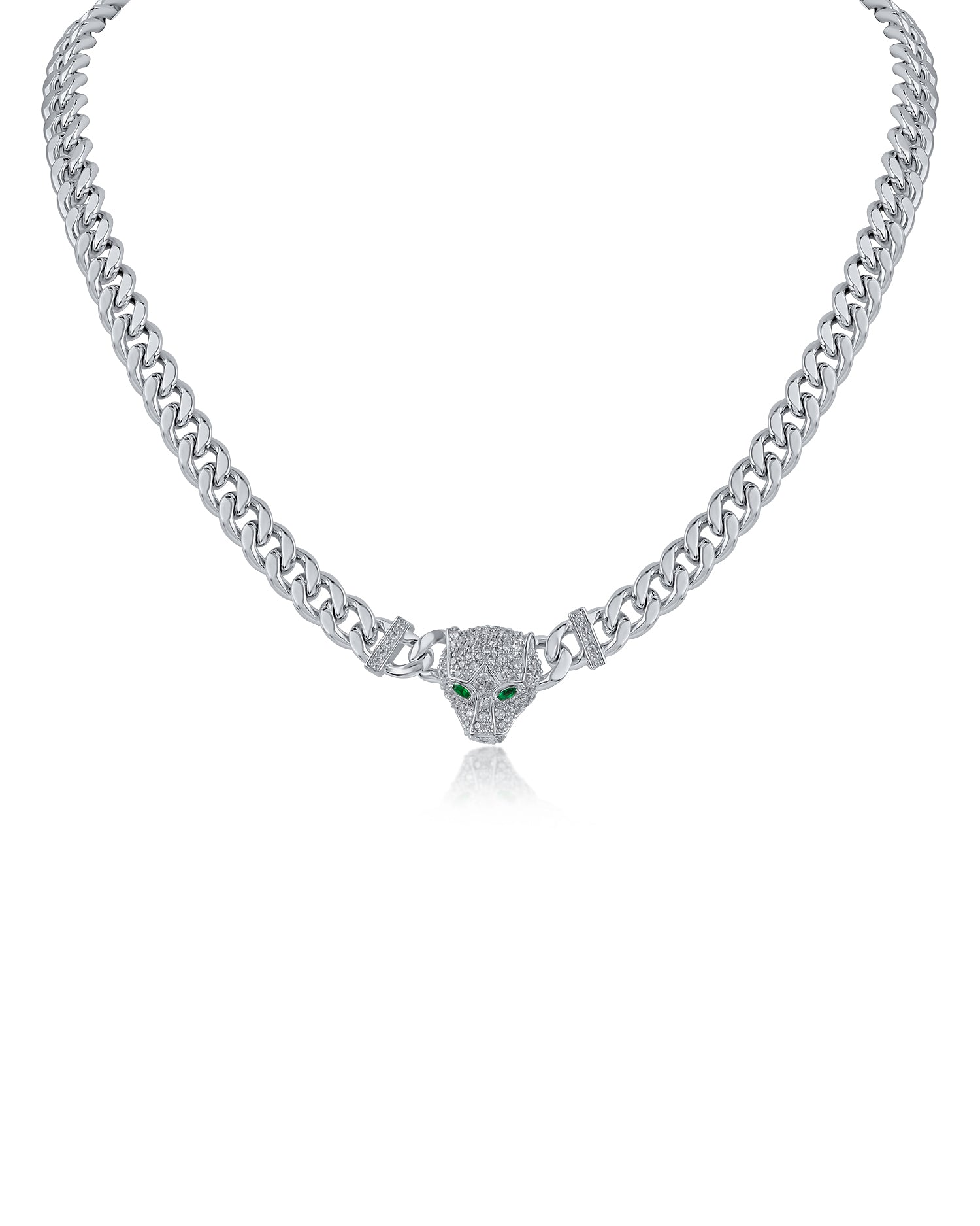 Pave Cubic Zirconia Panther Head Chain Necklace