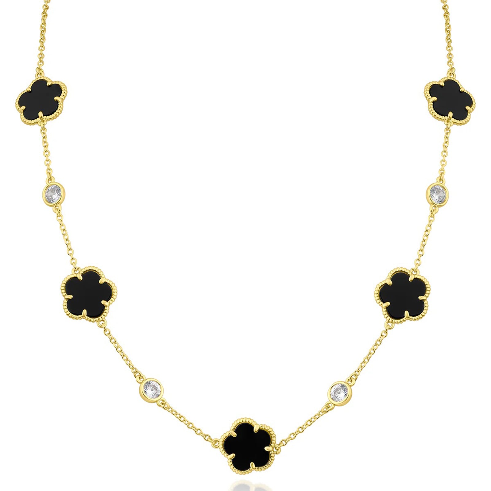 Clover and CZ Station Necklace