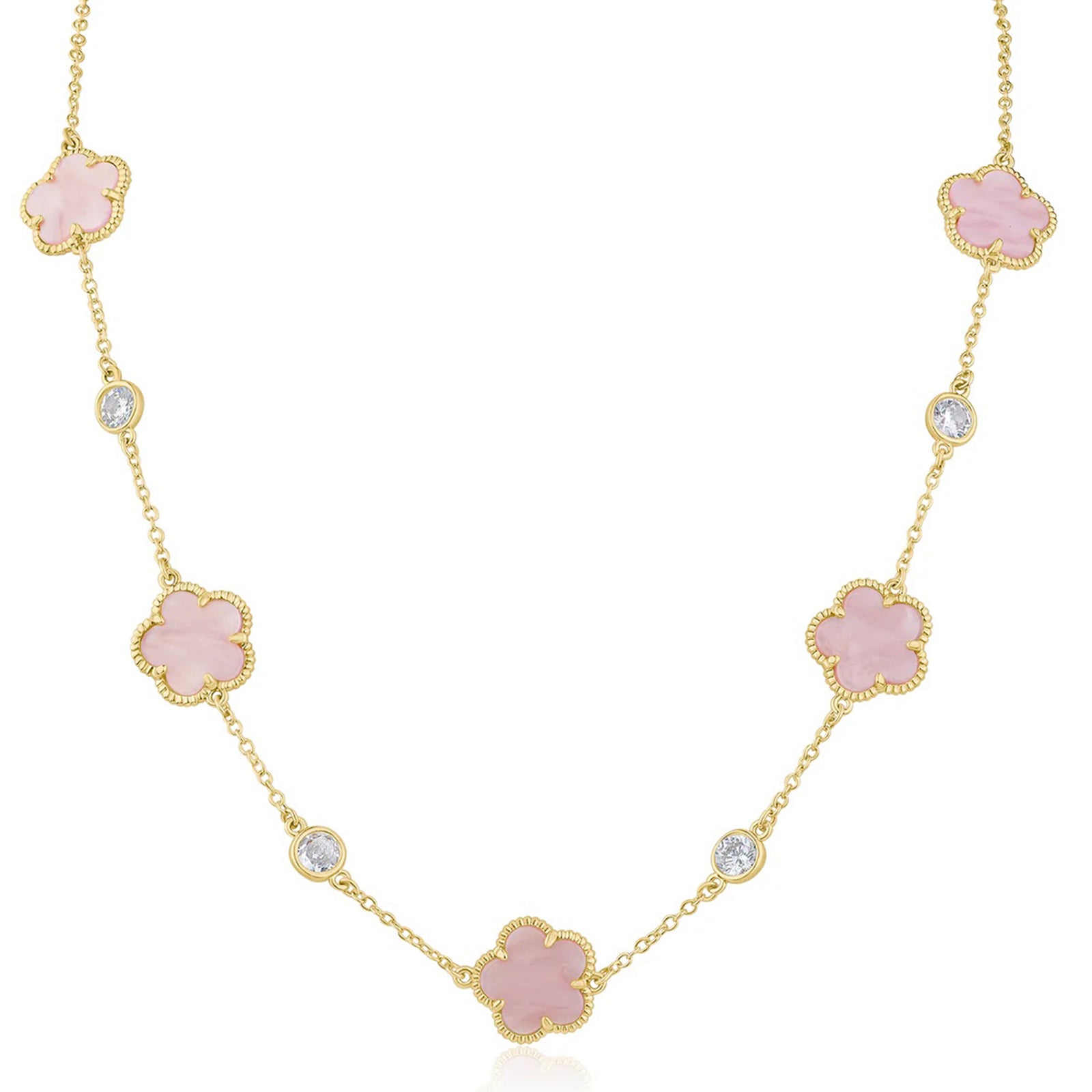 Clover and CZ Station Necklace