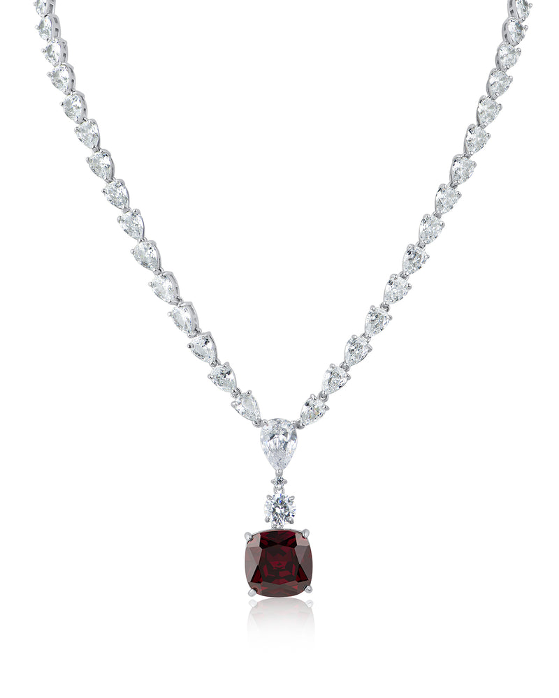Ruby Cushion Drop Necklace