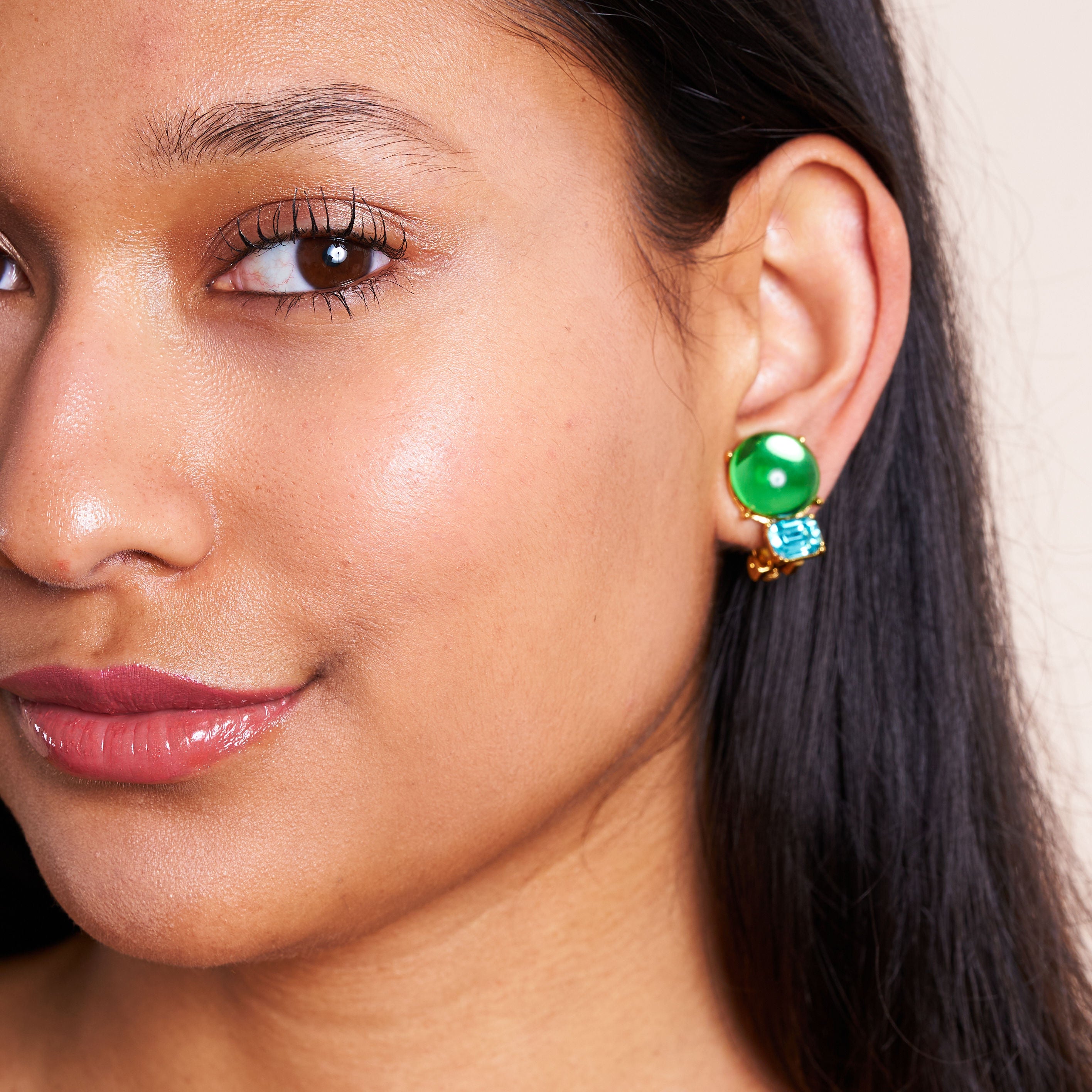 Peridot & Aqua Gold Clip Earrings