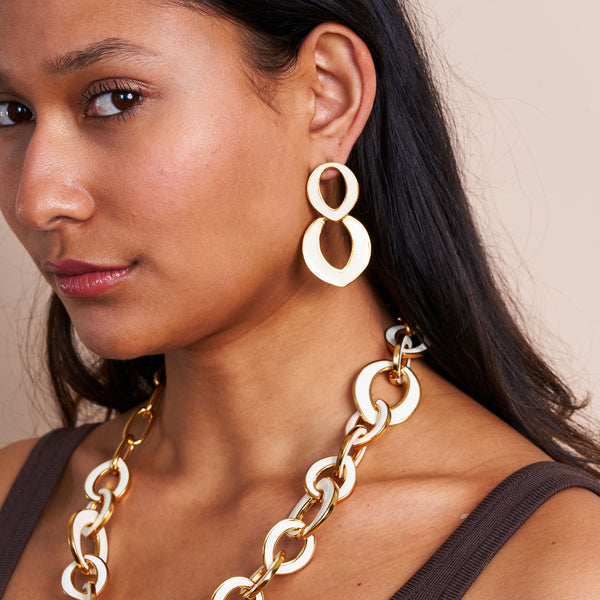 Polished Gold & White Link Pierced Earrings