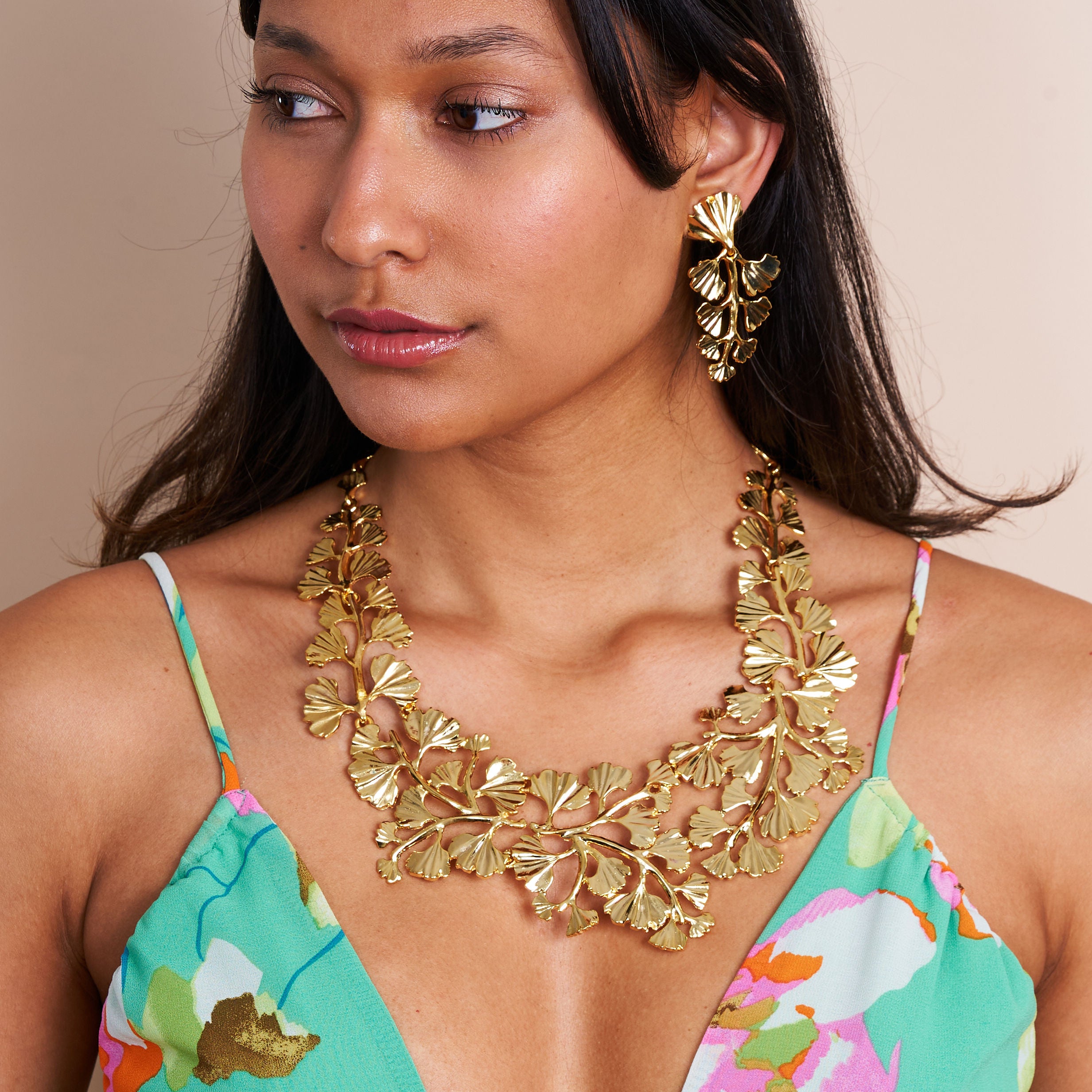 Gold Leaves & Vine Bib Necklace