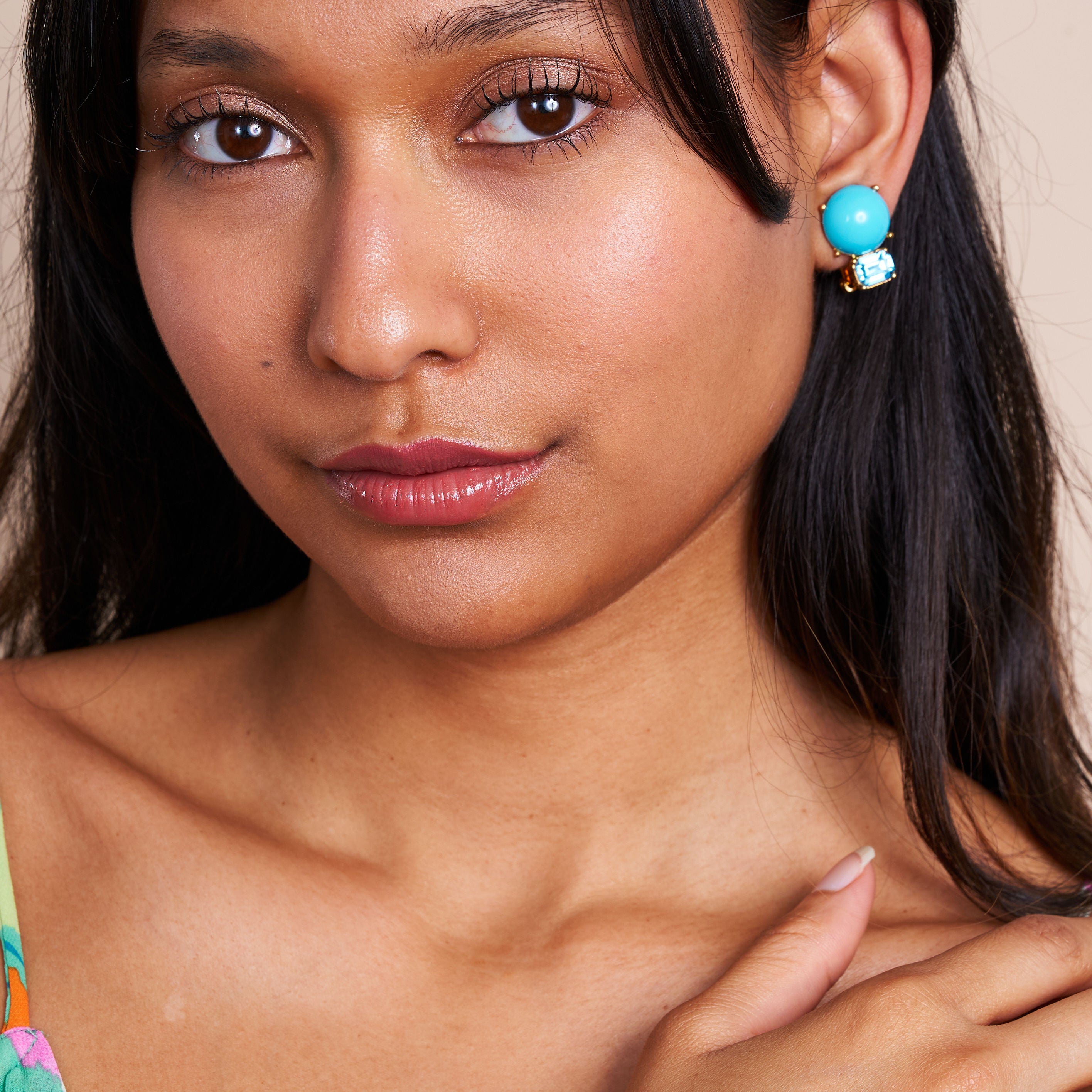 Turquoise & Aqua Gold Clip Earrings