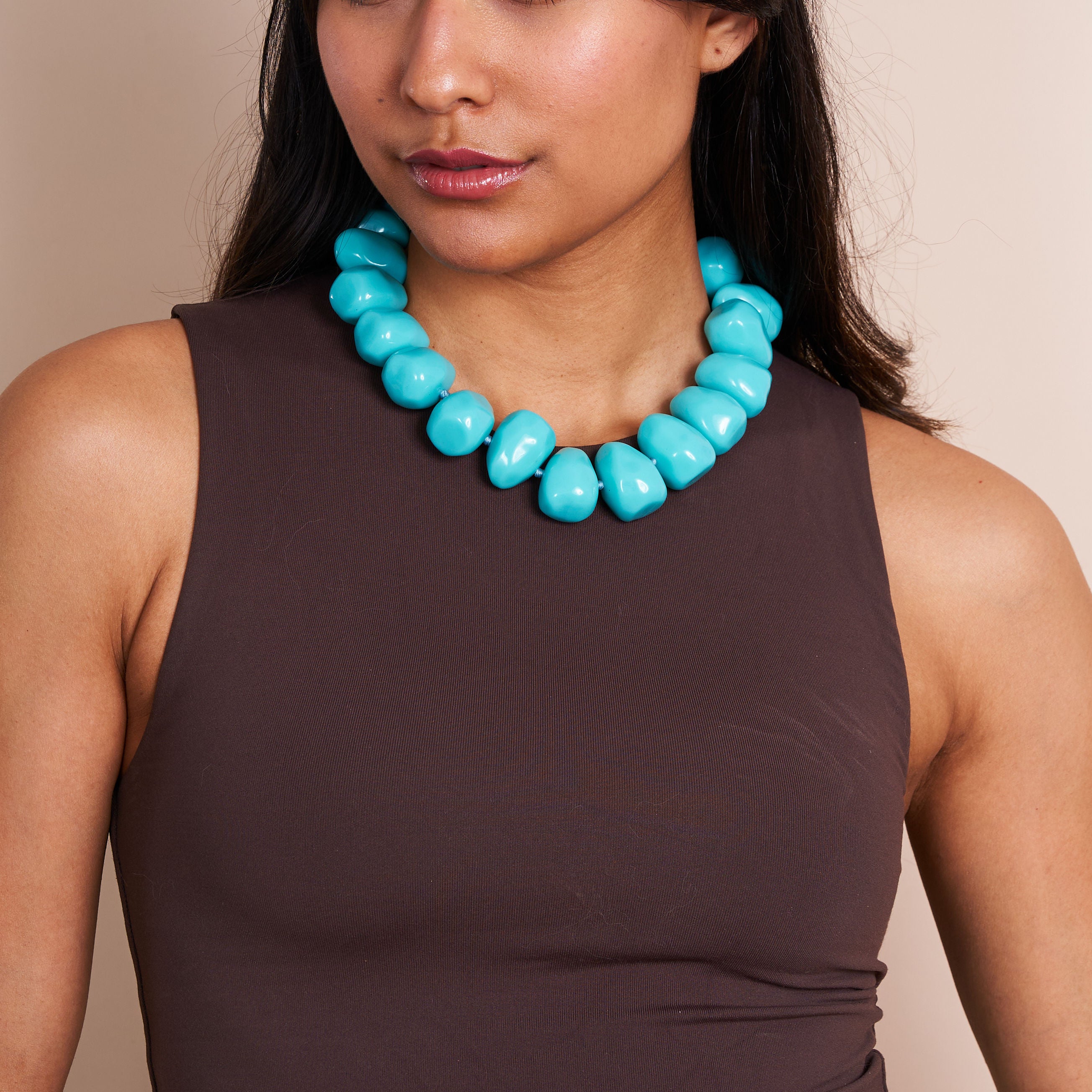 Turquoise Pebble Hand Knotted Necklace