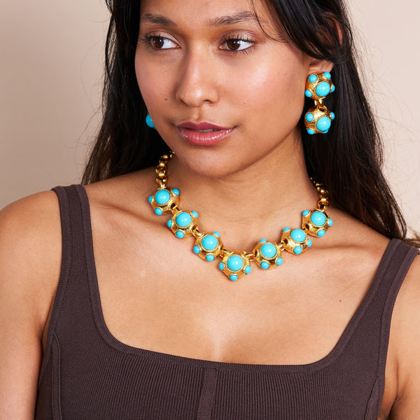 Satin Gold & Turquoise Center Necklace