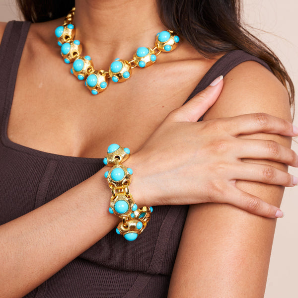 Satin Gold & Turquoise Center Bracelet