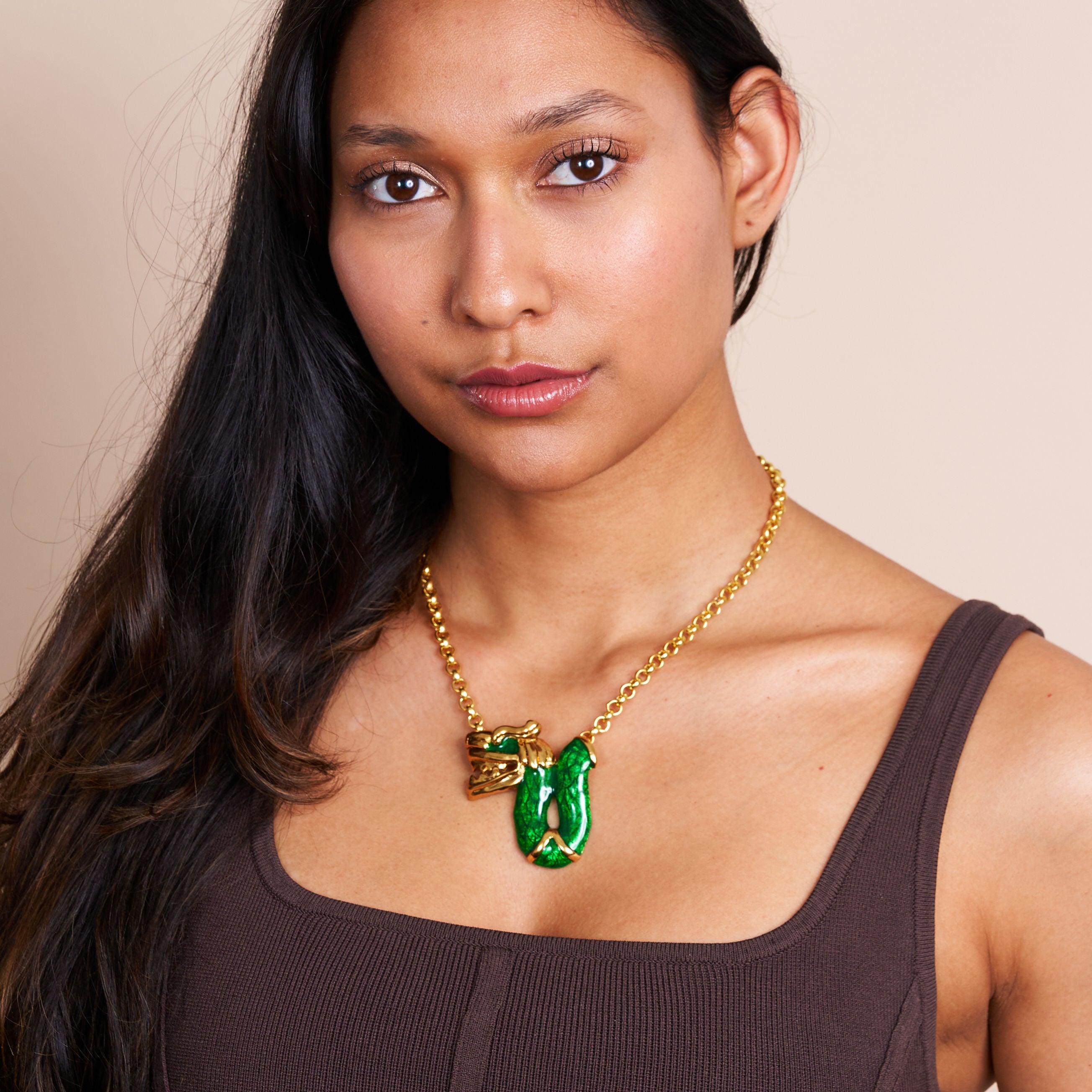 Transparent Green & Gold Dragon Pendant Necklace