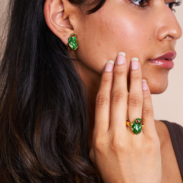 Transparent Green Frog Clip Earrings