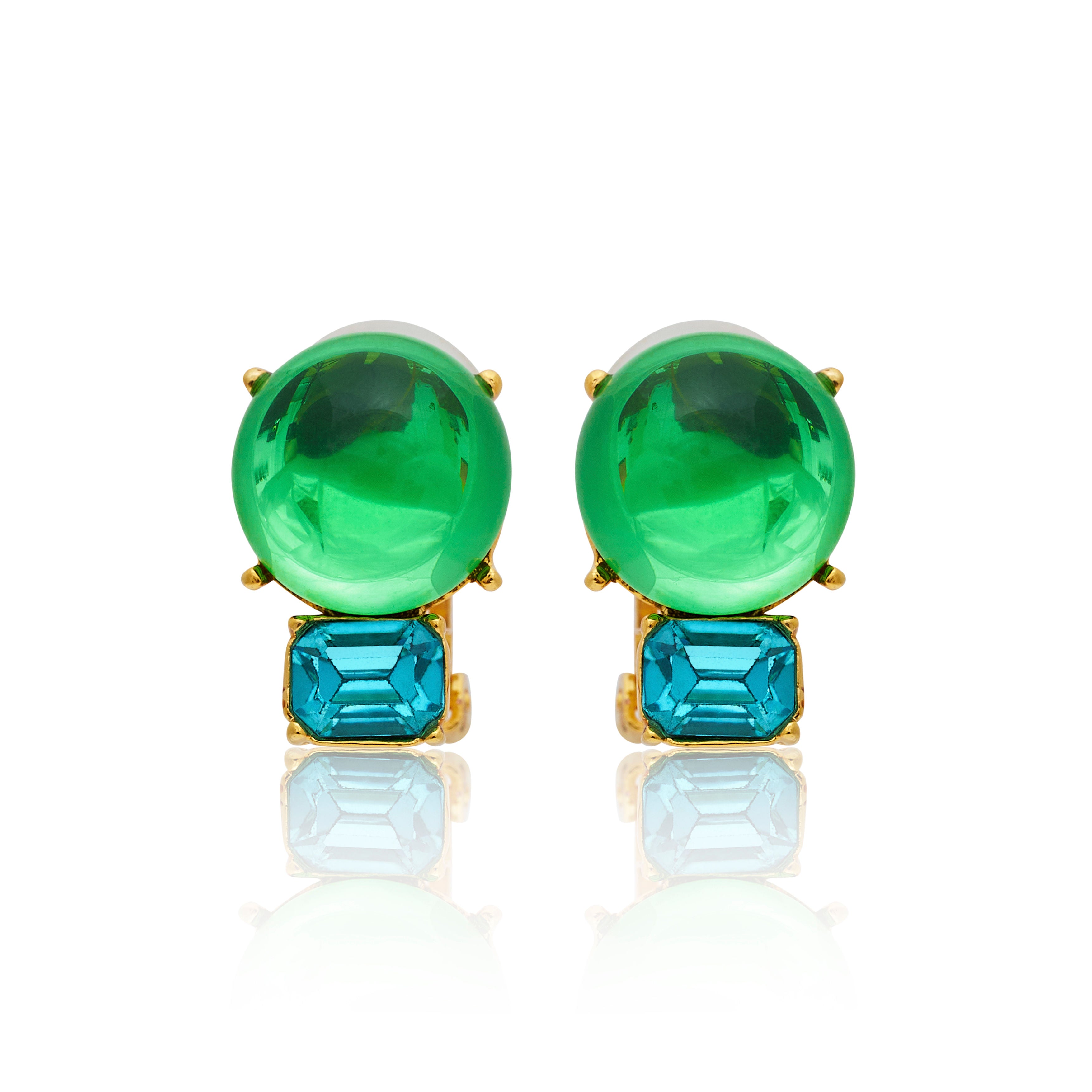 Peridot & Aqua Gold Clip Earrings