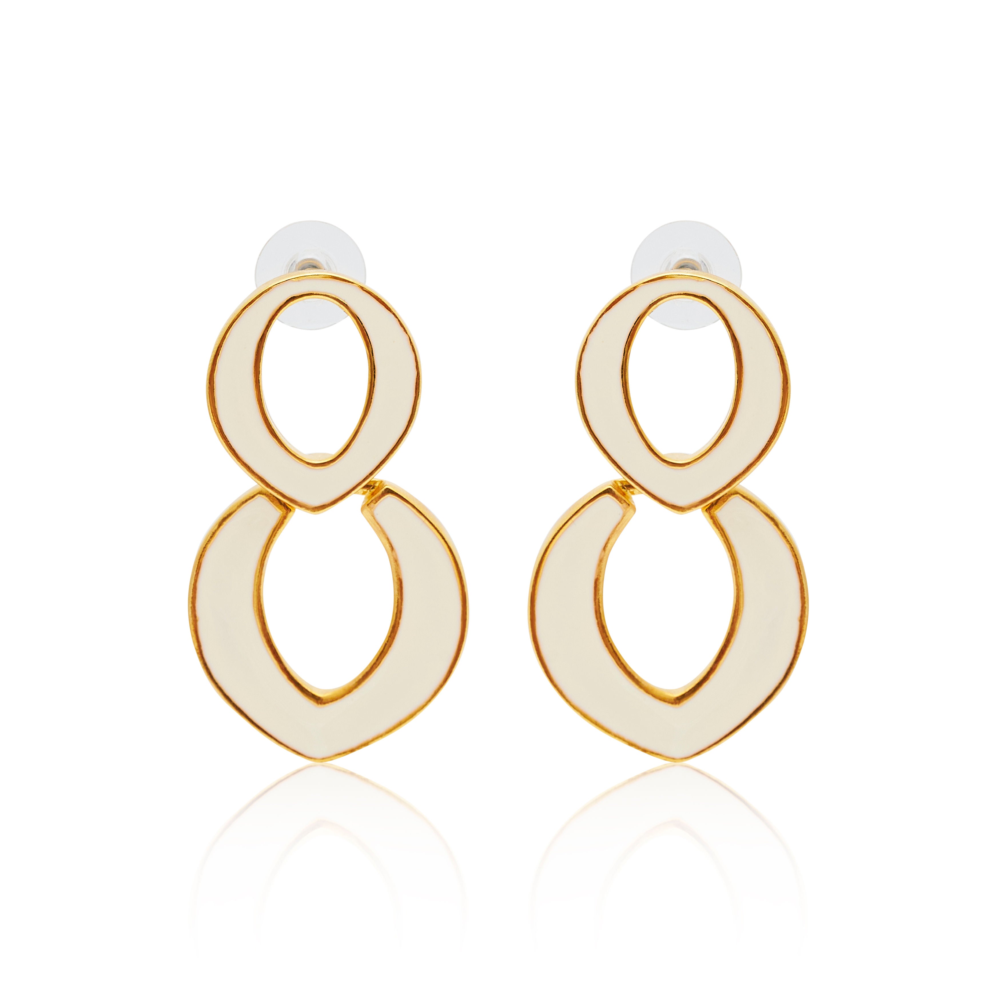 Polished Gold & White Link Pierced Earrings