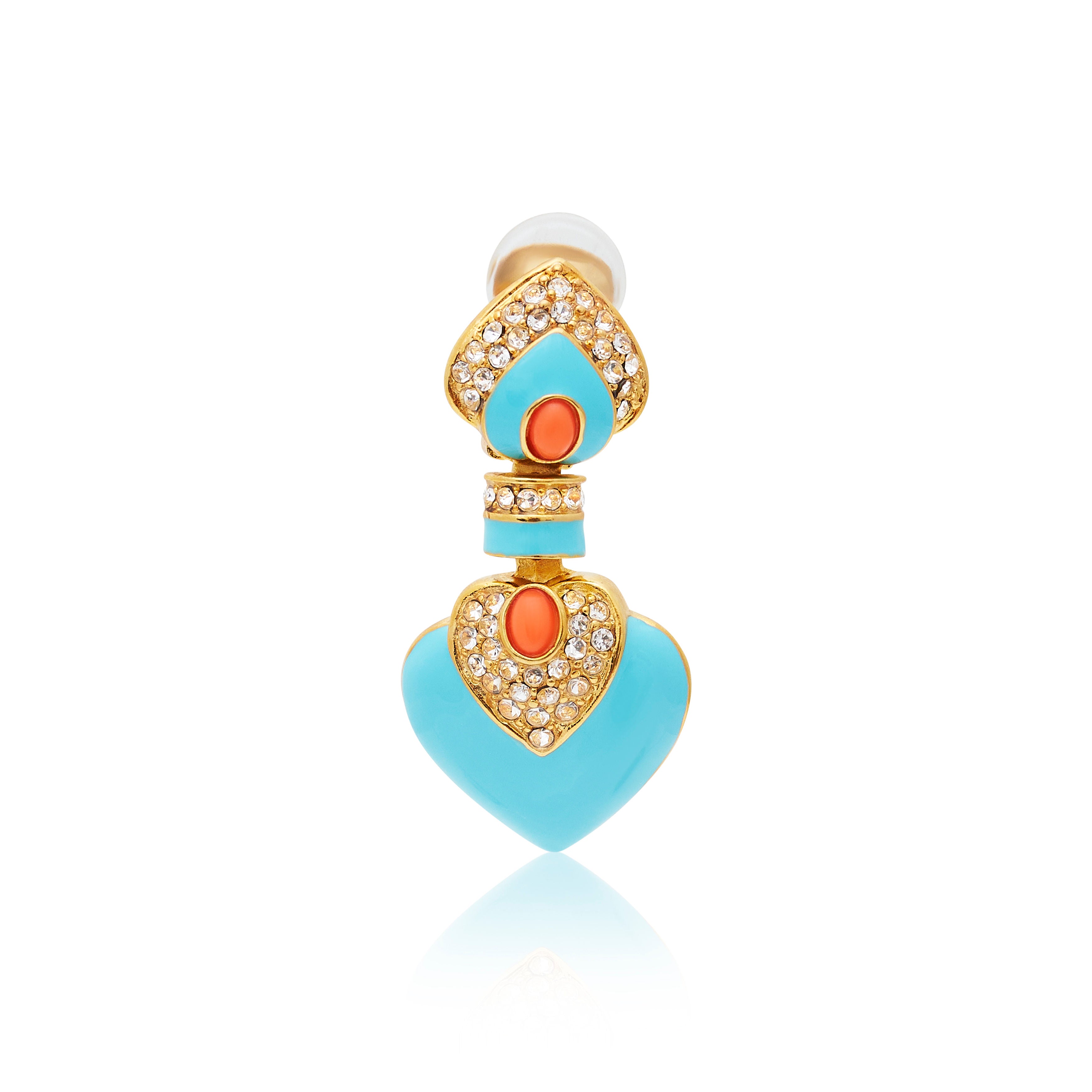 Turquoise & Coral Heart Drop Clip Earrings