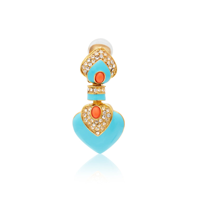 Turquoise & Coral Heart Drop Clip Earrings
